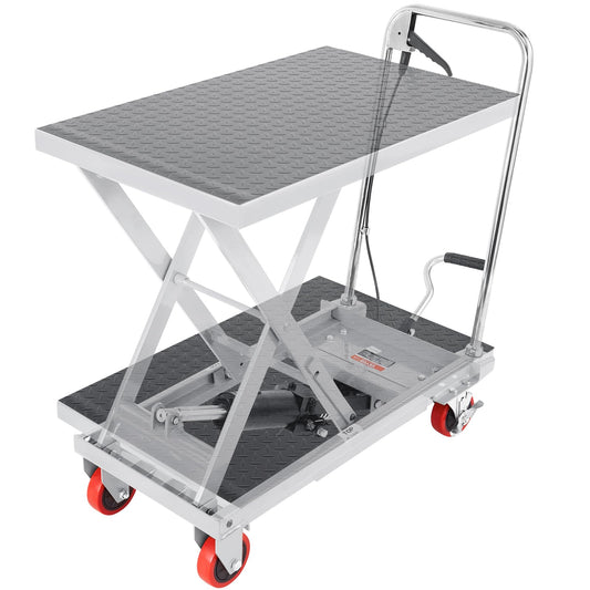 VEVOR Hydraulic Lift Table Cart, 500lbs Load Capacity 28.5 Inch Lifting Height, Manual Single Scissor Lift Table with 4 Wheels and Non-Slip Pad, Alloy Steel, Gray