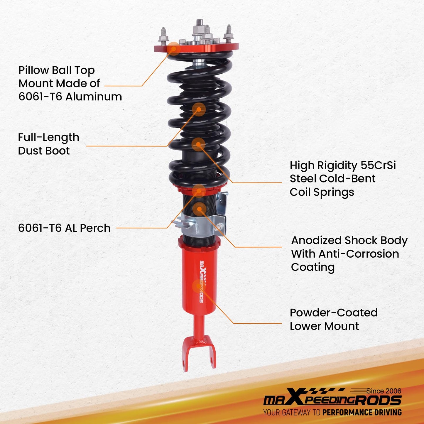 maXpeedingrods Coilovers for Nissan 350Z RWD 2003-2008 Z33, for Infiniti G35 RWD 2003-2007 V35, Height Adjustable Coilovers Suspension Kit, Preset Damping Lowering Kit Red