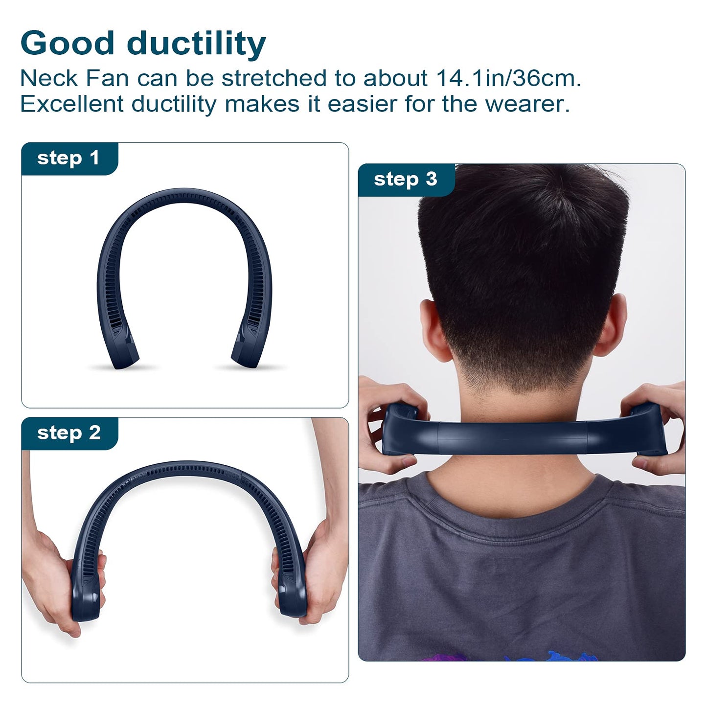 CIVPOWER Neck Fan: Portable Personal Neck Cooling Rechargeable Bladeless Fan - Hands Free 3 Speed 4000 mAh Battery USB Operated Wearable Headphone Design - Gift for Men Women Outdoor (Dark Blue)