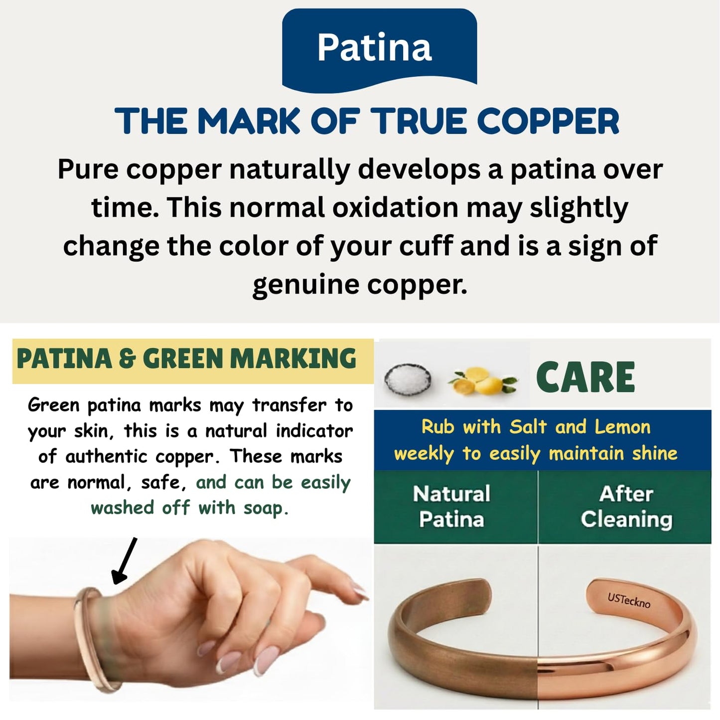 USTeckno Hand Forged 100% Pure Copper Bracelet. Made with Premium Solid High Gauge Copper and Health benefits. Enhance your well-being in style