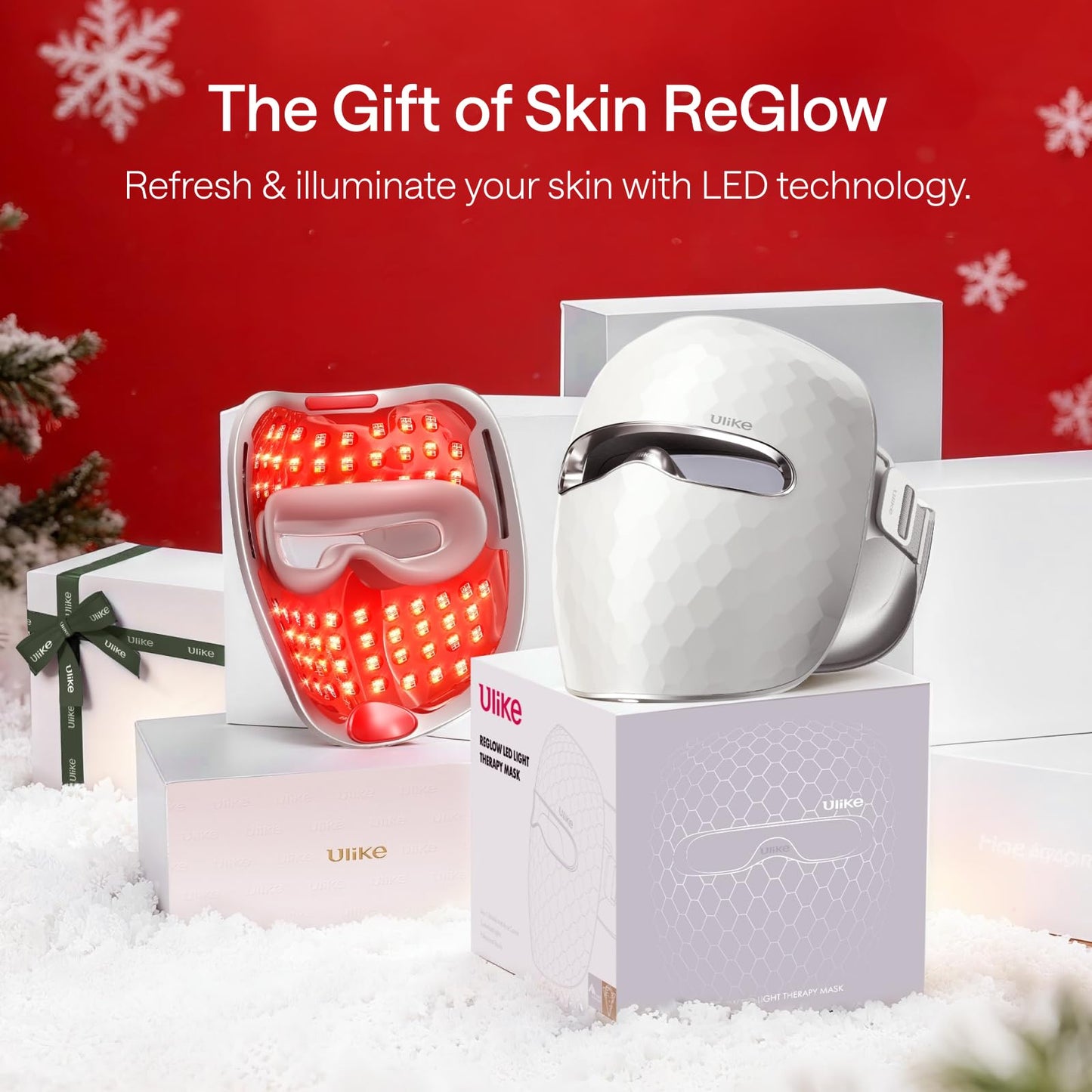 Ulike ReGlow LED Light Therapy Mask, Red Light Therapy for Face, 4 Modes with Red, Blue, Yellow & Infrared Lights for Reduce Acne & Anti-Aging, Eye-Protection, 272 Beads, Remote Control,White