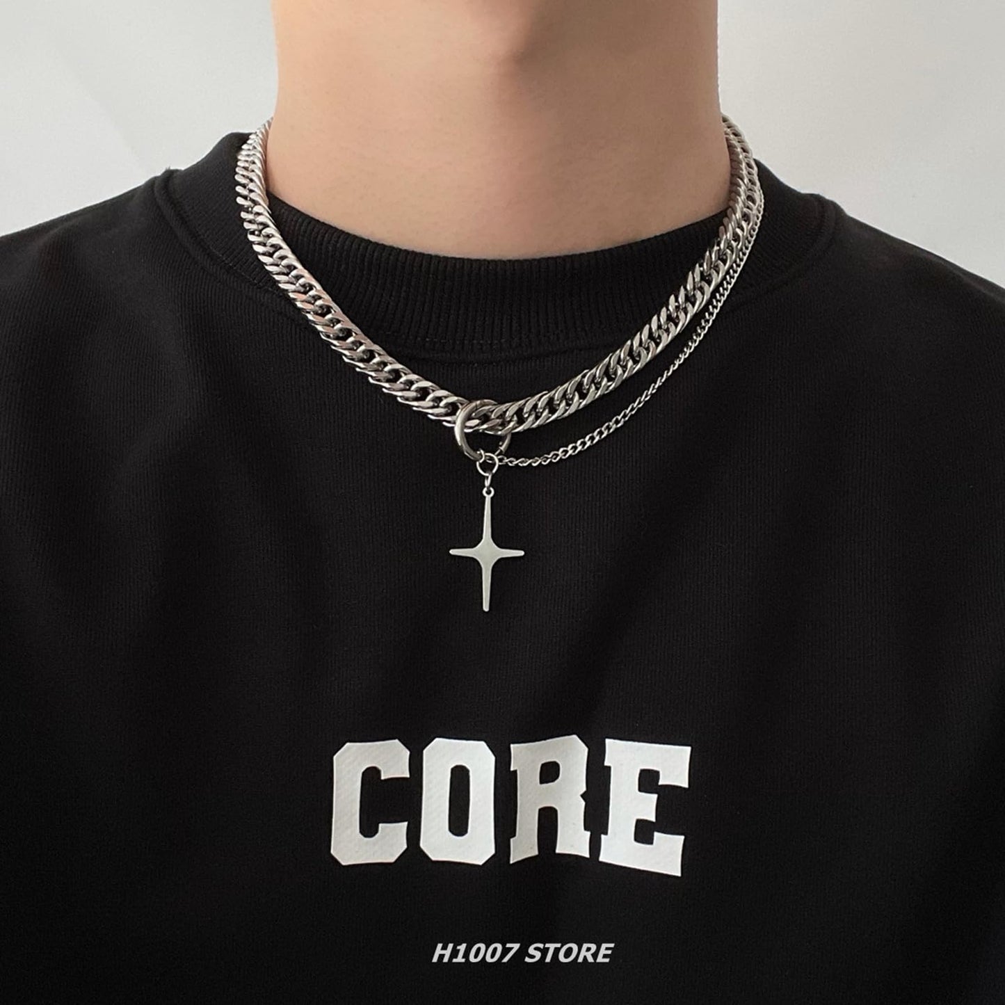Buyongwant Star Pendant Irregular Necklace for Women Double Woven Chain Y2k Advanced Aesthetic Versatile Hip Hop Fashion Silver Titanium Steel