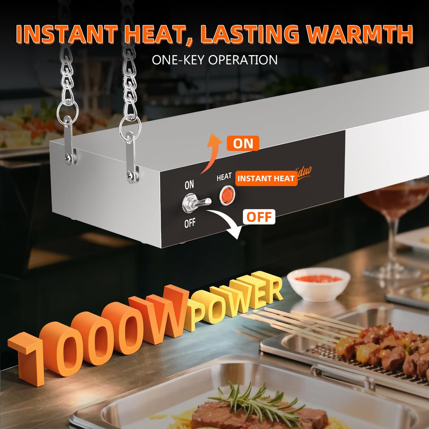 Fajiduo Food Heat Lamp, 36 Inch Commercial Food Heat Lamp Strip Heater, Stainless Steel Heat Lamp for Food, 1000W Infrared Food Warmer for Buffet, Cafeteria, Restaurant, Kitchen