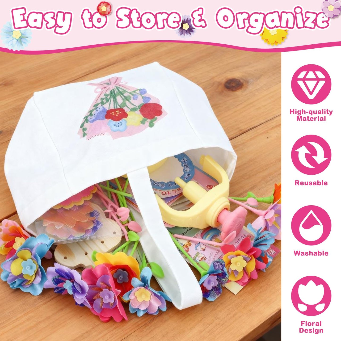 Flowers Craft Kit for Girls Ages 3-12, DIY Flower Bouquet Maker Machine with 120 Fabric Petals, 14 Greeting Cards, Gift Wrap, Vase & Storage Bag, Creative Floral Arts and Crafts Toy for Kids