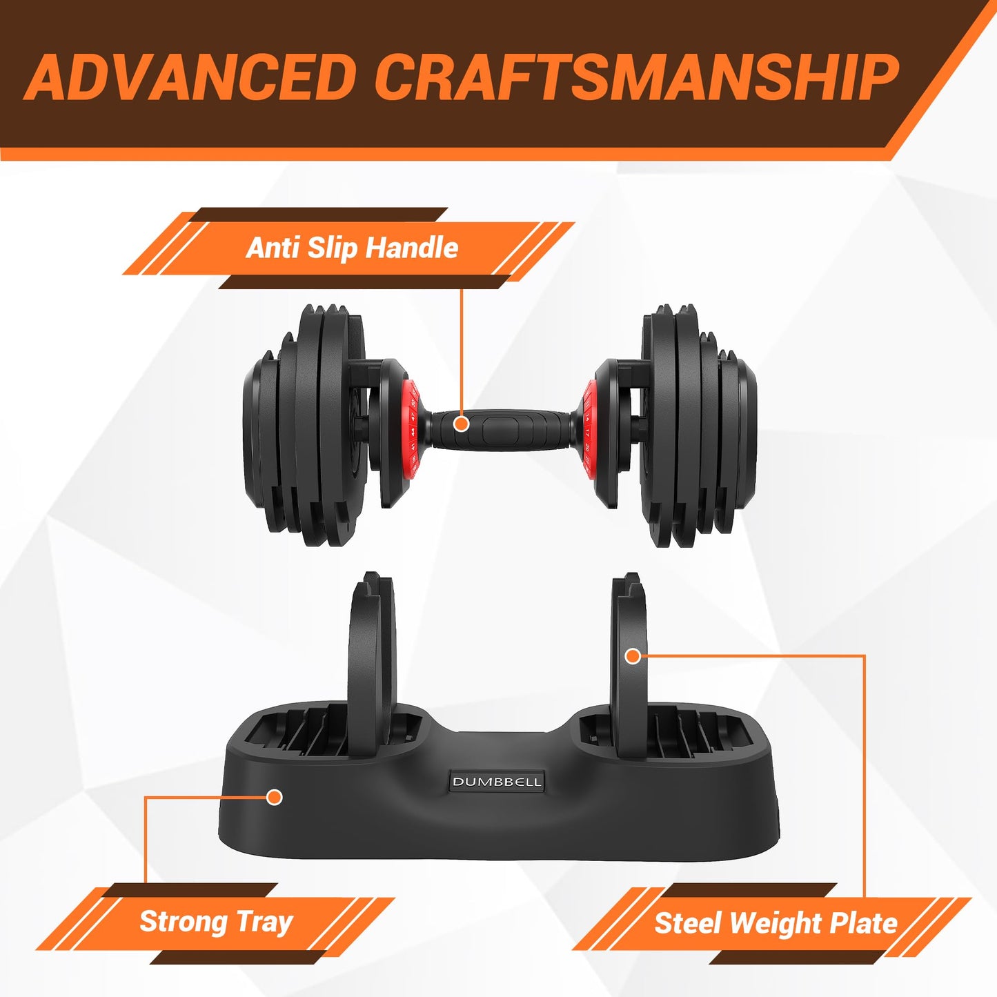 Adjustable Dumbbell Set. 56LBS Free Weight Dumbbell. Fast Adjust Weight Set with Anti‑Slip Handle & Storage Tray. Ideal for Home Gym Strength Training Fitness Equipment