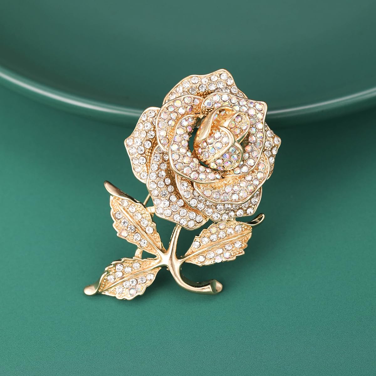 Gold Rose Brooches Pins for Women Girls Flower Valentine Statement Fashion Jewelry