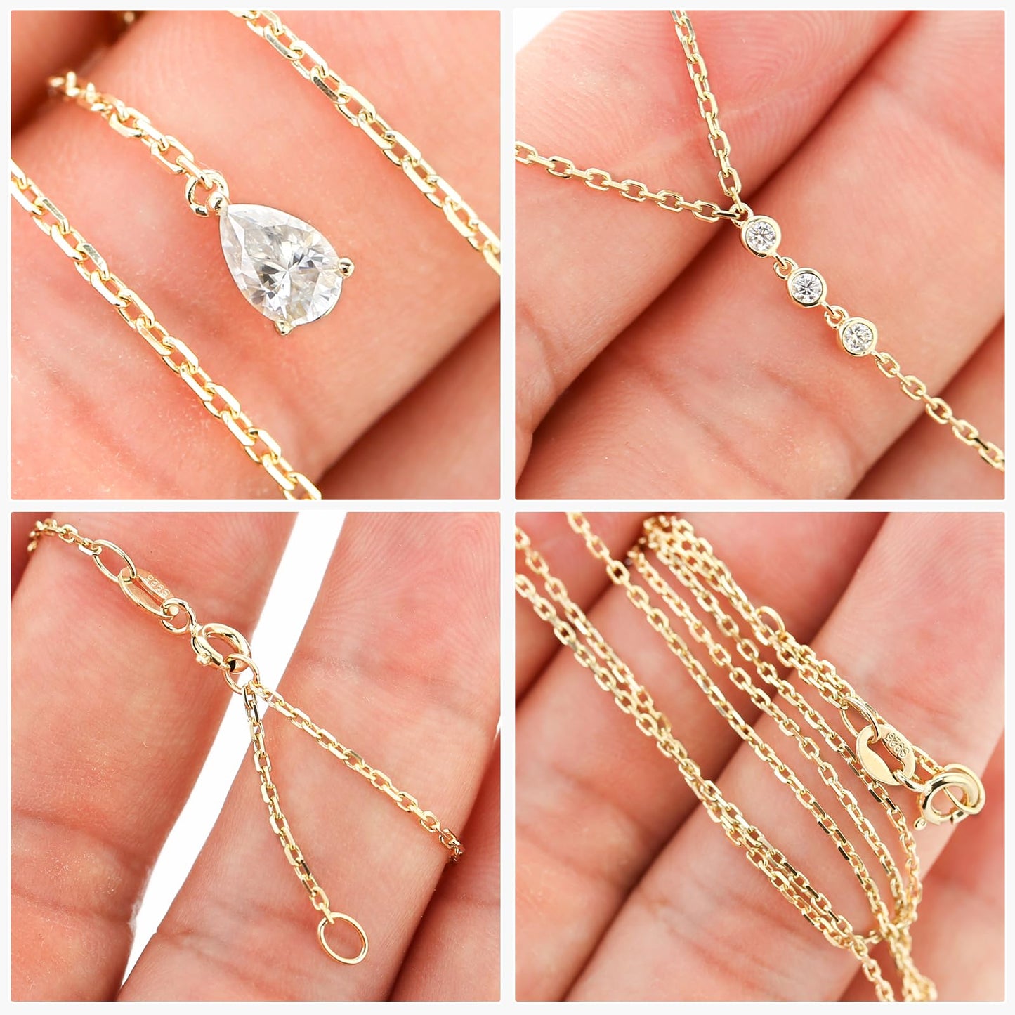 TWTWIO Moissanite Pendant Necklace for Women, D Color VVS1 Clarity 0.62CT S925 Sterling Silver Lariat, 14K Gold Plated, Valentine's Day Jewelry Gift for Her