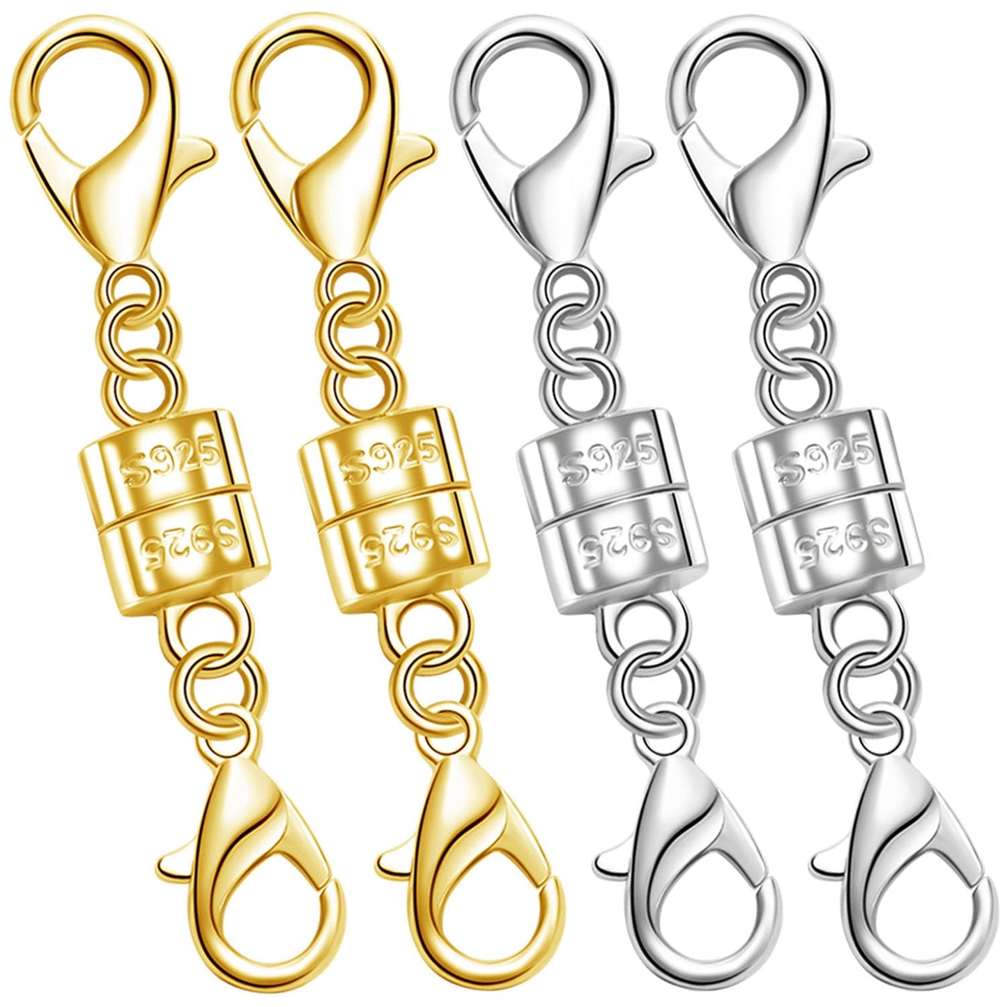 925 Silver Double Lobster Magnetic Necklace Clasps,Magnetic Jewelry Clasps for Necklaces Extender Bracelet Clasps and Closures (2golden+2silvery)