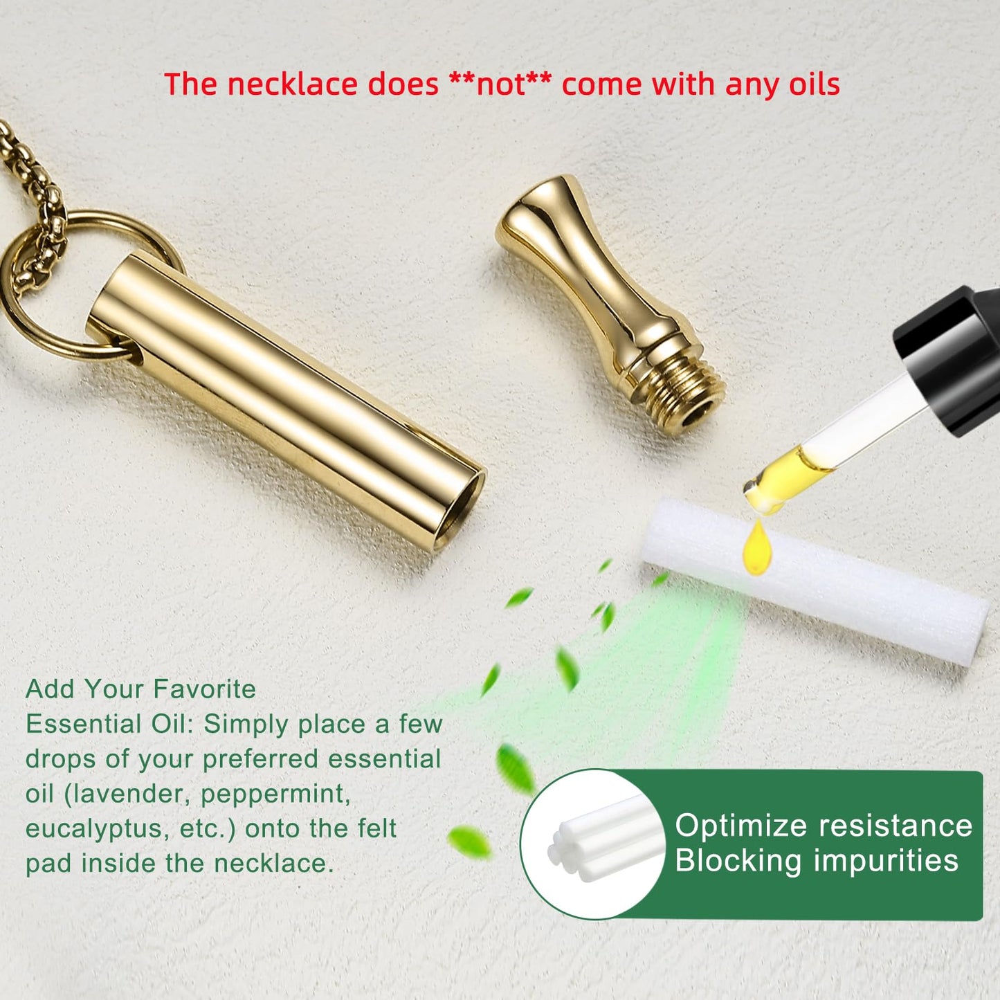 hooppoo Breathing Necklace for Calm & Focus - Personal Essential Oil Diffuser for Anxiety Relief, Quit Smoking, Yoga and Meditation - Reusable Stainless Steel Pendant for Women Men (Gold)