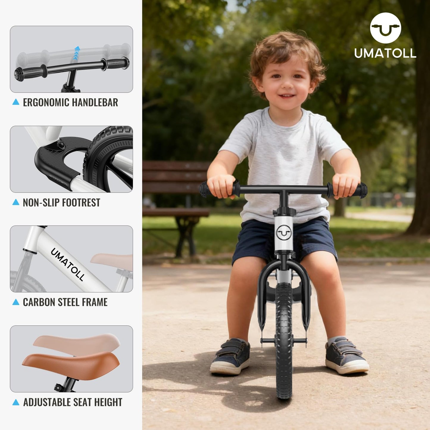 Umatoll Toddler Balance Bike for 2-5 Year Old, Adjustable Kids Toy Bicycle, Gift for Ages 2-3 Girls Boys (White)