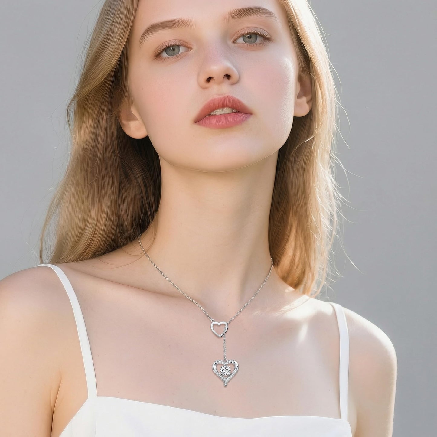 YYB Y Necklace Heart Pendant Lariat Necklace for Women 925 Sterling Silver Drop Necklaces Christian Jewelry Birthday Anniversary Mothers Day Gifts for Mom Sister Girlfriend