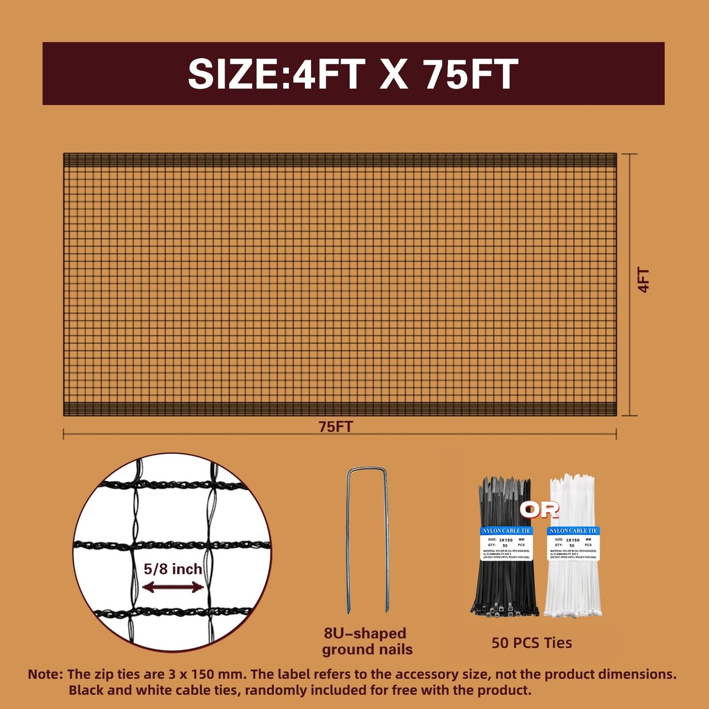 ORIVOGAS Plastic Mesh Fence Deer Fencing 4x75ft,Reinforced Edges,55gsm Heavy Duty Temporary Fence,Ideal for Garden Netting,Animal Barrier,Safety Netting, Fruit Plant Protection, Black