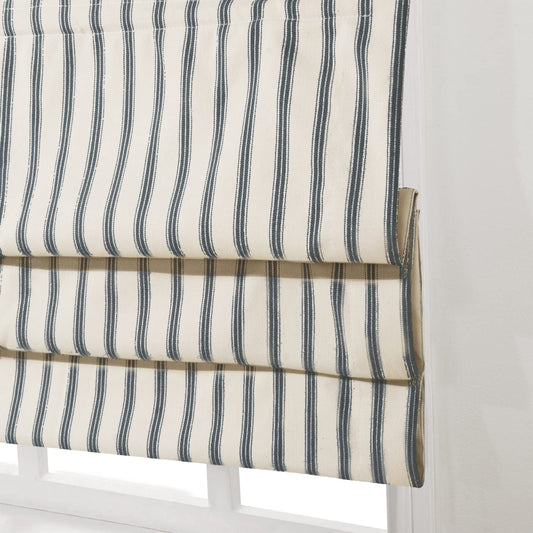 Artdix Roman Shades, Greyish Blue Stripe Blackout Cordless Fabric Custom Roman Shades for Windows, Doors, Farmhouse
