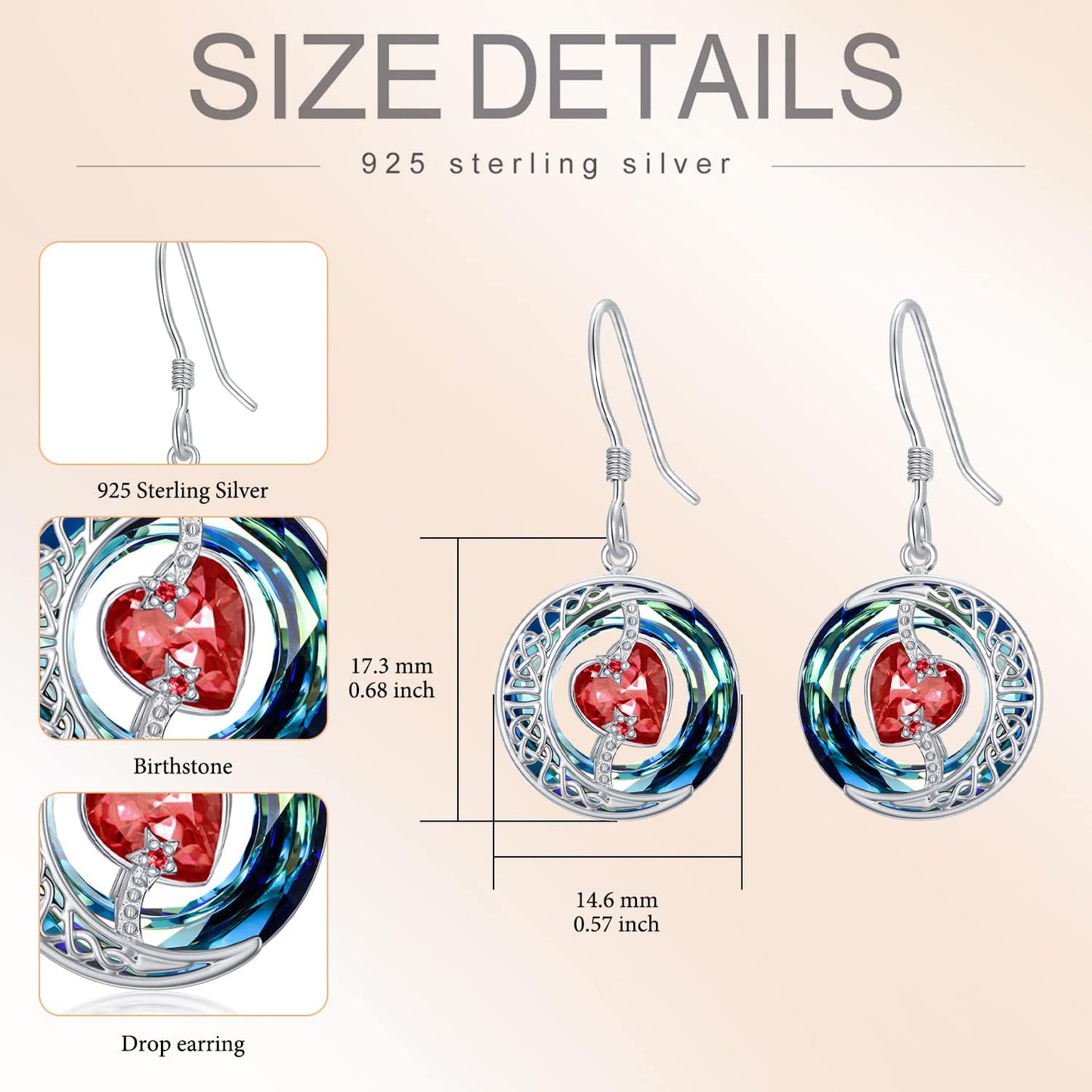 TOUPOP Garnet Earrings January Birthstone Earrings Sterling Silver Moon and Star Drop Dangle Earring Jewelry Blue Crystal Birthday Mothers Day Gifts for Women Mom Her
