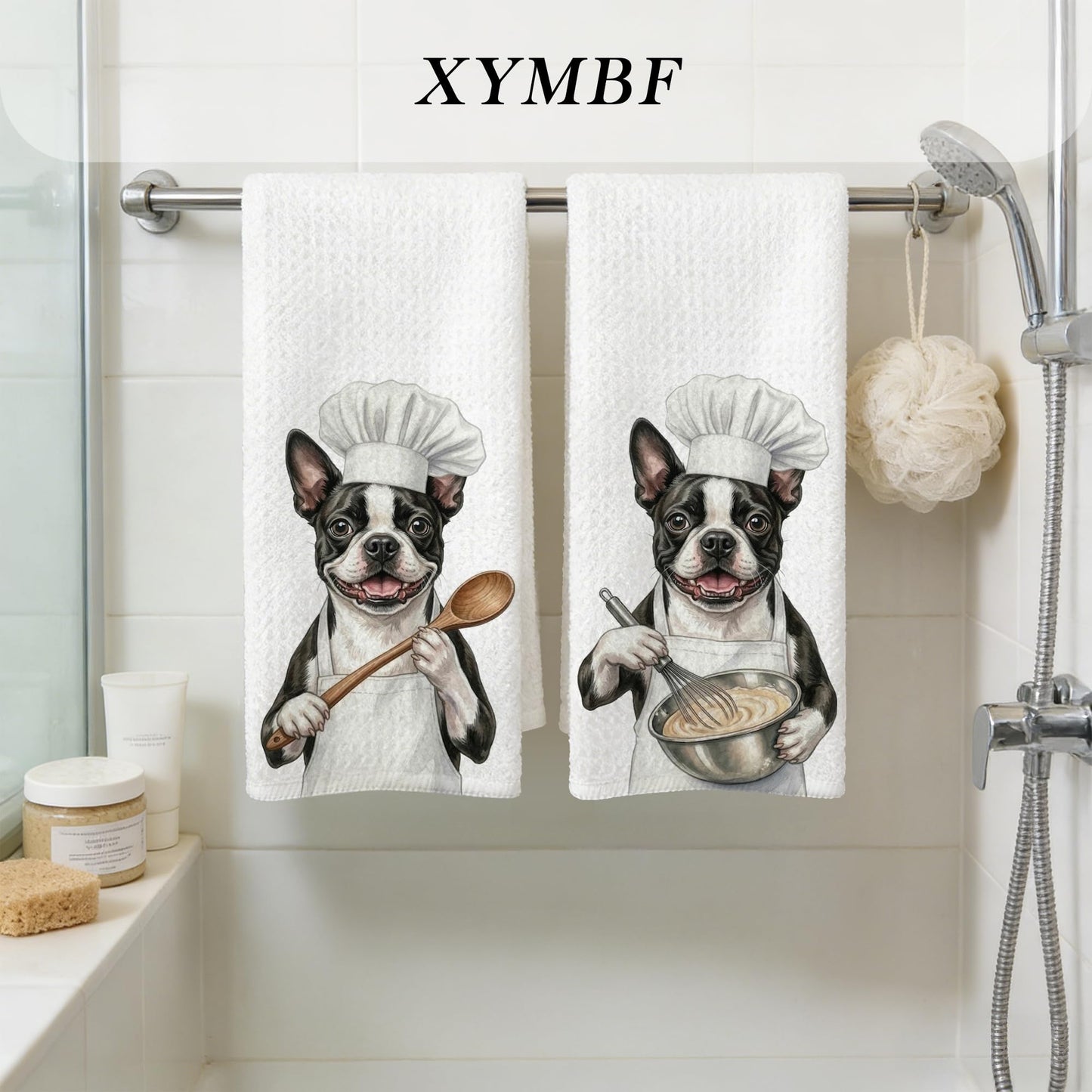 XYMBF Boston Terrier Gifts Kitchen Towels, Boston Terrier Gifts Dish Tea Towel, Puppy Chef Dog Lover Gift Decorative Hand Tea Towels for Kitchen Decor, 16X24 Inch Set of 2