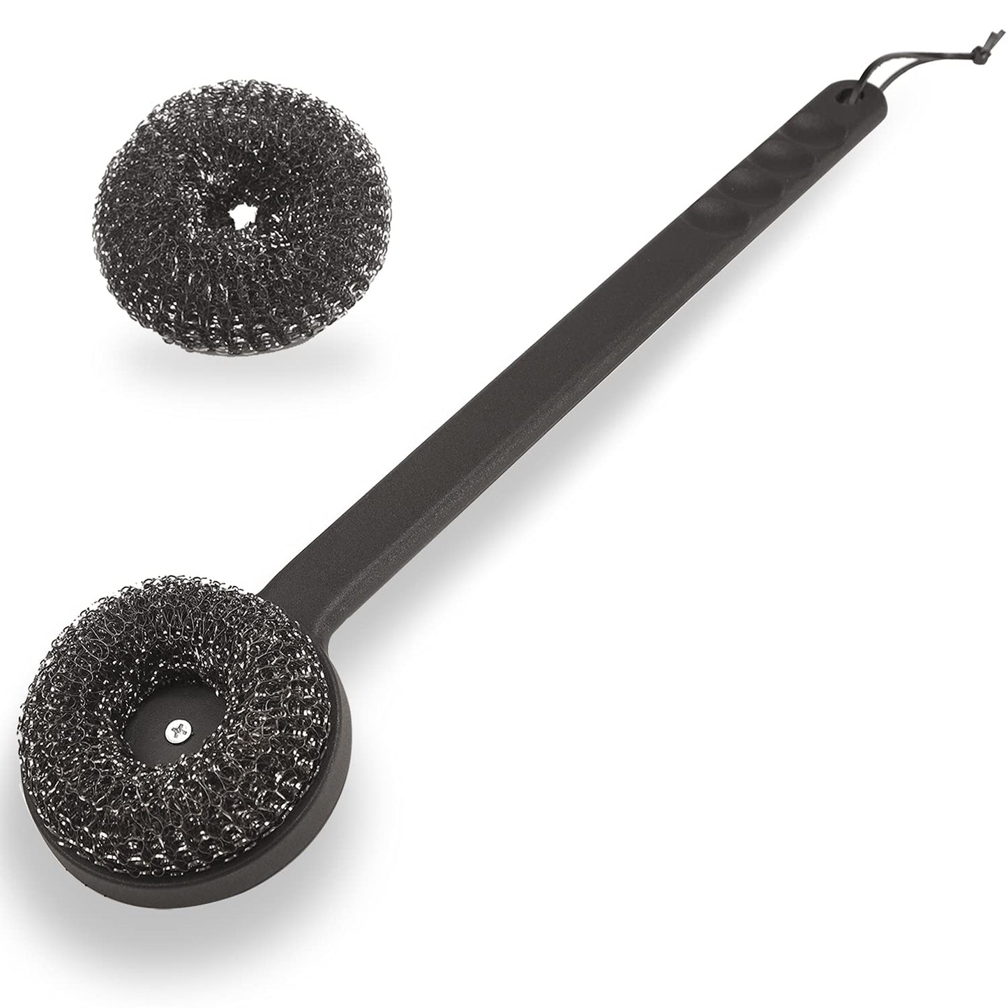 18" Long Handle Grill Brush with Replaceable Head - Safe Bristle Free Stainless Steel BBQ Cleaner with Heavy Duty Scrubber Pad, Grill Accessories Steel Wool Scrubbers for Porcelain Gas Charcoal Grill