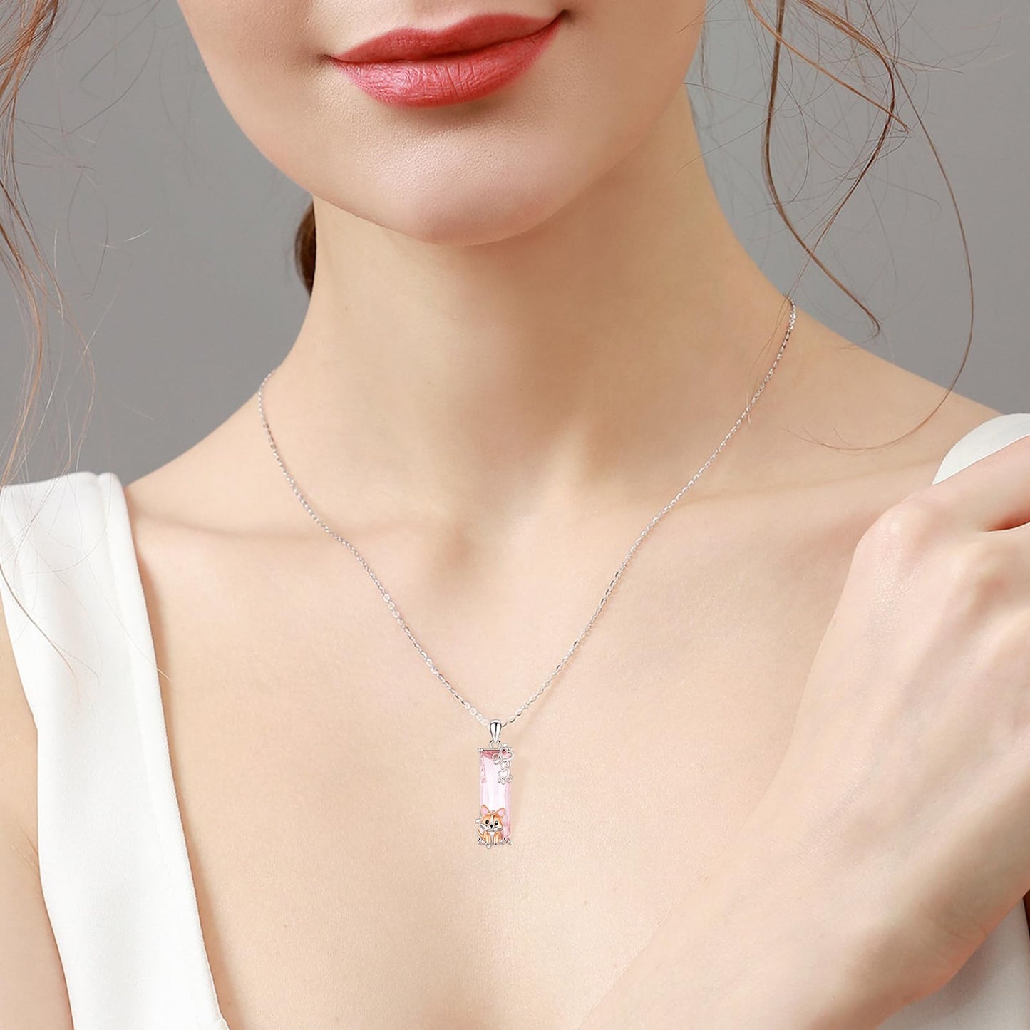 AENEAS Corgi Necklace for Women 925 Sterling Silver Pink Crystal Pendant Cute Puppy Paw Jewelry Gifts for Her Wife