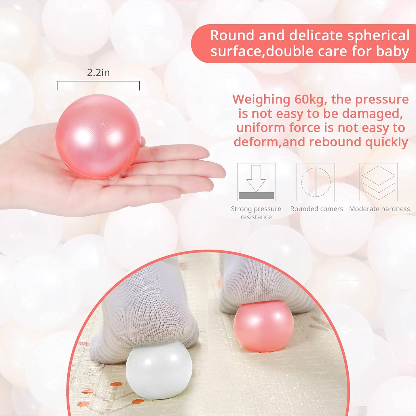 Heopeis Ball Pit Balls Play Balls - 100 Pieces Baby Soft Plastic Balls BPA&Phthalate Free Non-Toxic Crush Proof for 1 2 3Years Old Toddlers Baby Kids Birthday Pool Tent Party