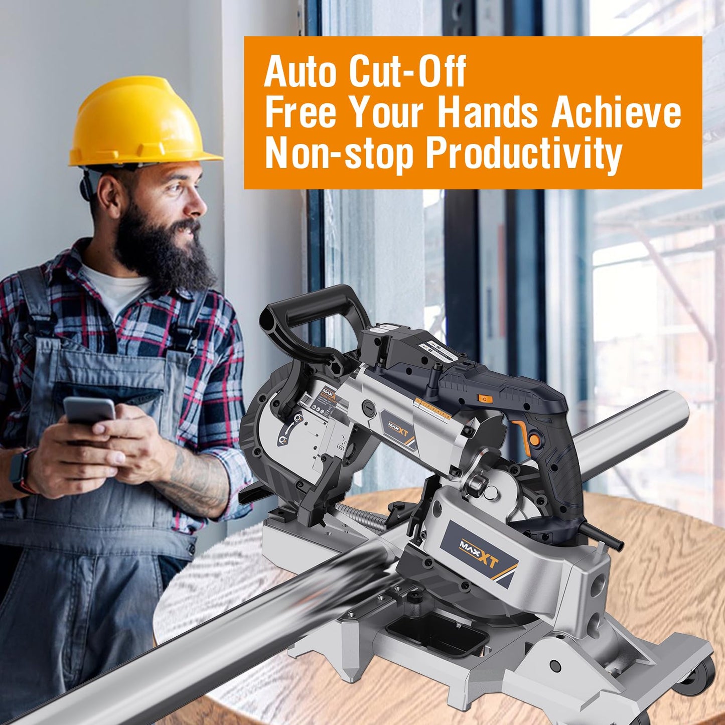 MAXXT Bandsaw with Table Saw, 10 Amp 5 Inch Deep Cut Band Saw with Lightweight Aluminum Base, Variable Speed Handheld Automatic Multipurpose Cut with Wheels Metal Saw, Portable Bandsaws for Metal Wood