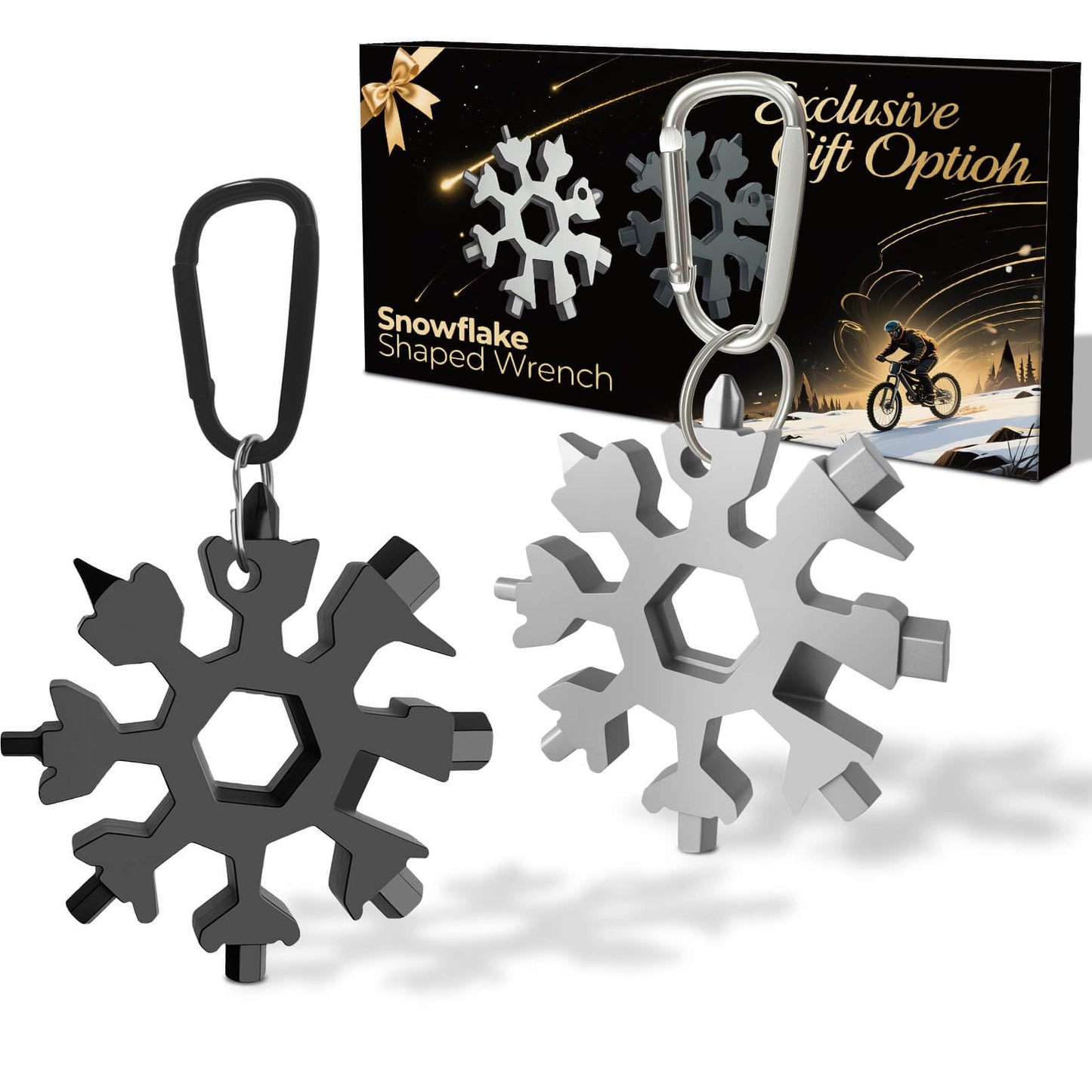 Stocking Stuffers for Men 2025 - Snowflake Multi Tool 2 Pack, Christmas Gifts for Him - Stainless Steel Multitool with Carabiner & Wrench,White Elephant Gifts for Coworkers, Adults (Silver+Black)