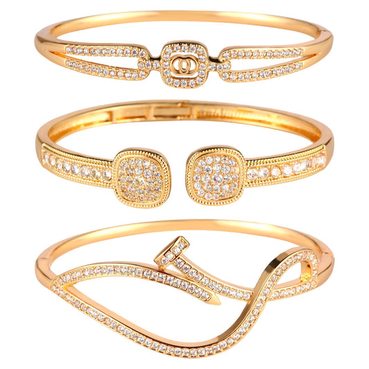 3 Pack 18K Gold Plated Bangles Bracelet Set for Women, Dainty Vintage Trendy Fashion Jewelry, Ideal Gift for Birthday Christmas Valentine's Day Mother's Day for Girlfriend Wife Mom Sister