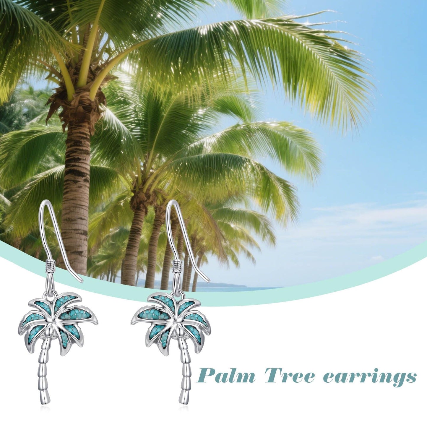 HPQQ Palm tree Earrings 925 Sterling Silver Turquoise Palm tree Dangle Earrings Ocean Beach Themed Jewelry Mother's Day Jewelry Gifts for Women