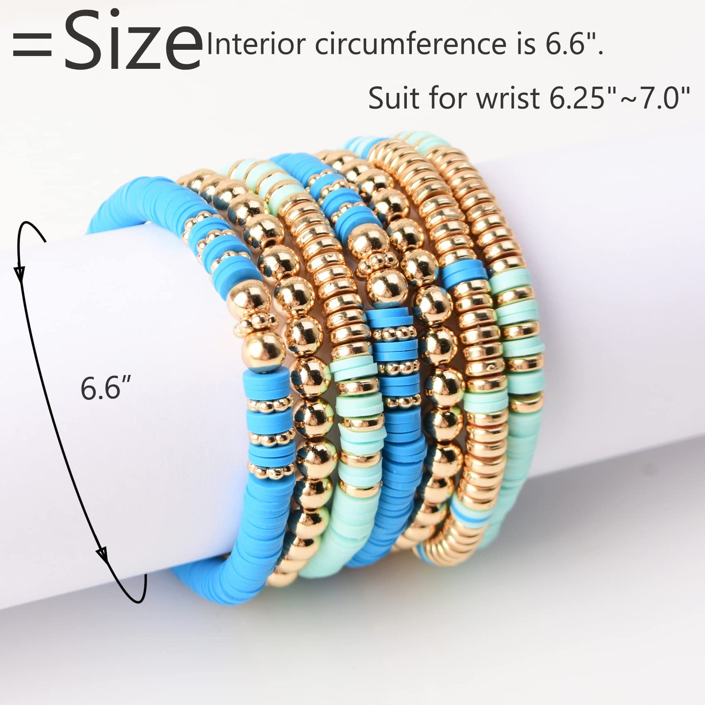 GOOJIDS Surfer Heishi Clay Bead Bracelets for Women Bohemian Stackable Gold Plated Beaded Stretch Bracelets Elastic Layering Friendship Bracelets Set Boho Jewelry
