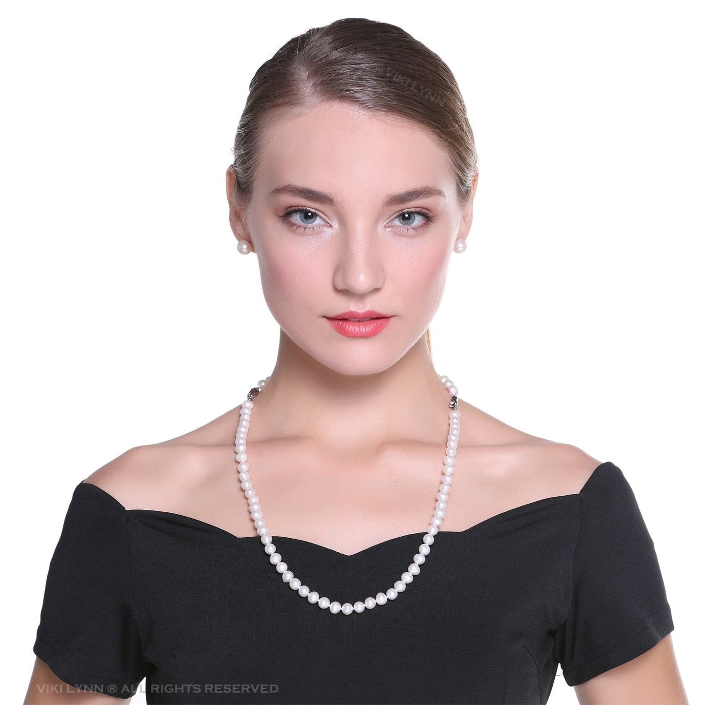 VIKI LYNN Freshwater Cultured Pearl Necklace Set Includes Stunning Bracelet and Stud Earrings Jewelry for Women Gift for Mother's Day, Anniversary, Birthday, Wedding - 20 Inch