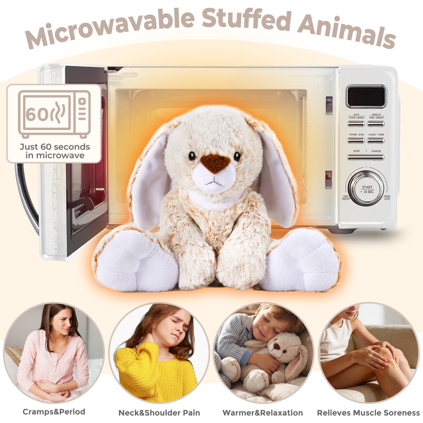 LURKOMEMO Bunny Microwavable Weighted Stuffed Animals,Heating Pad Animal for Period Cramps&Pain,Lavender Scented Heatable&Coolable Bunny Plushies Toy for Stress Relief,Gifts for Girls Kids Women