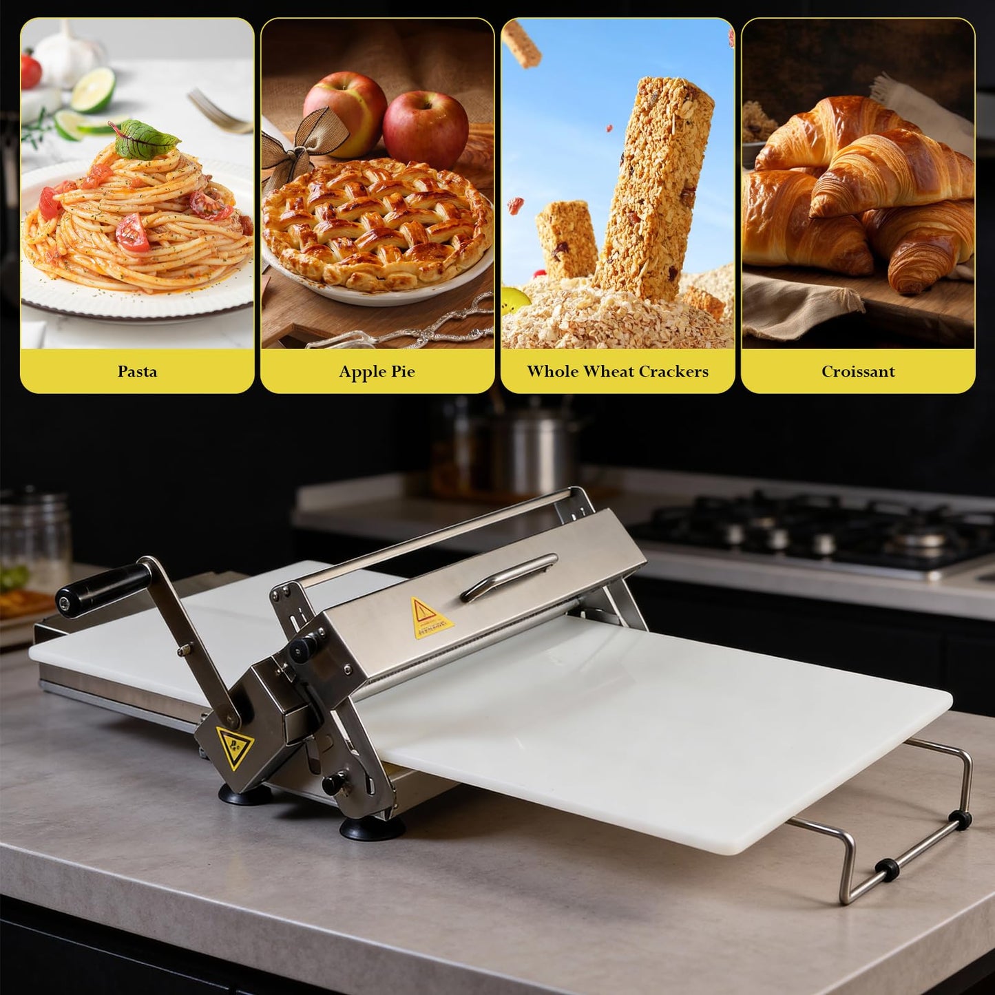 ATOLS 40.9''x15.5" Folding Dough Sheeter, Dough Roller Machine for Commercial Use, 0.2-27mm Adjustable Thickness Stainless Steel Manual Dough Sheeter Machine with Board