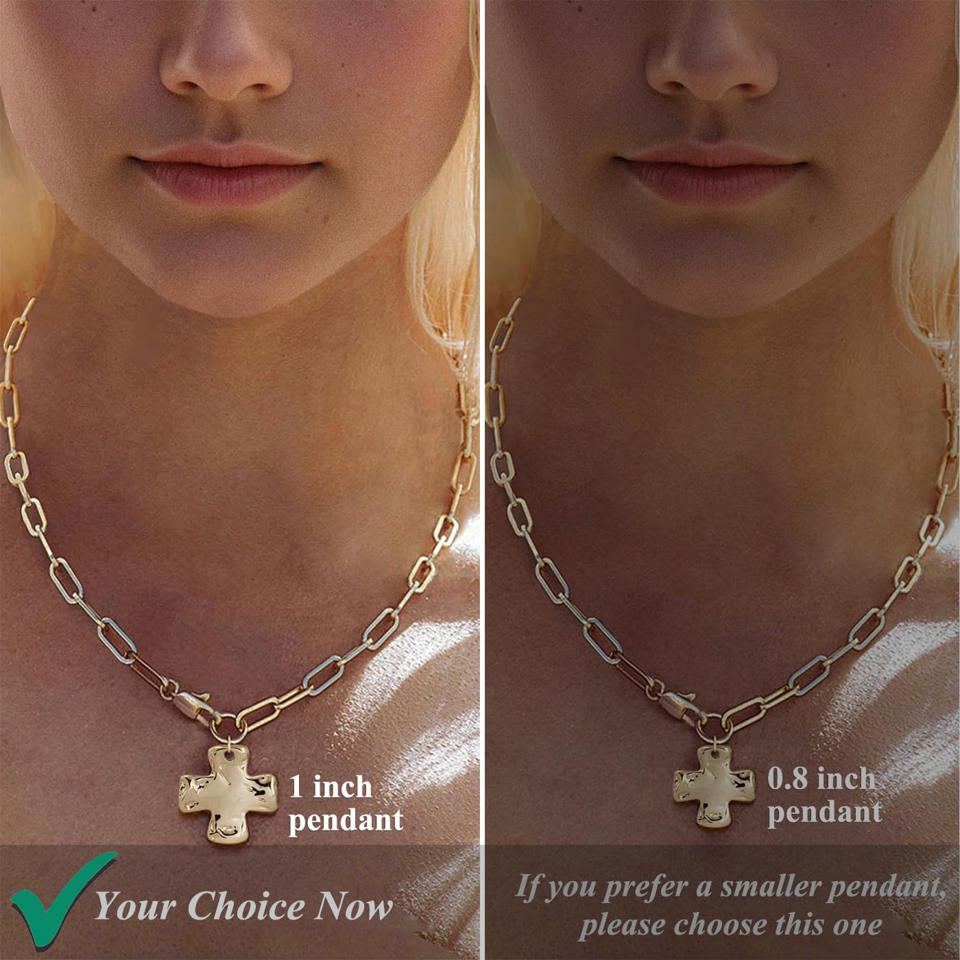 Bheop Chunky Cross Necklace for Women Trendy 14K Real Gold Plated Statement Cross Pendant Charm Necklace Long Big Paperclip Faith Chain Costume Jewelry Gift Non Tarnish 2.5CM