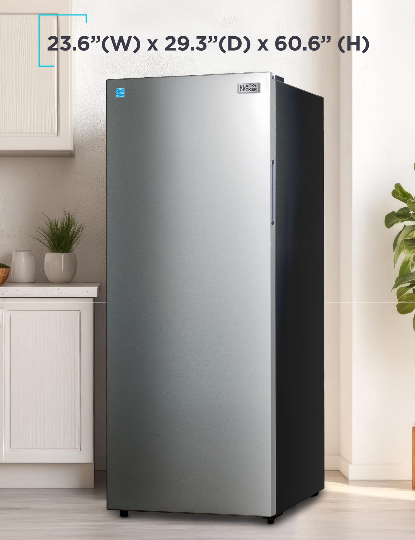 BLACK+DECKER 11 Cu. Ft. Convertible Freezer Refrigerator, Upright Freezer with Glass Shelves, Reversible Door, ENERGY STAR rated, Frost Free, BUC1100XS, Stainless Look