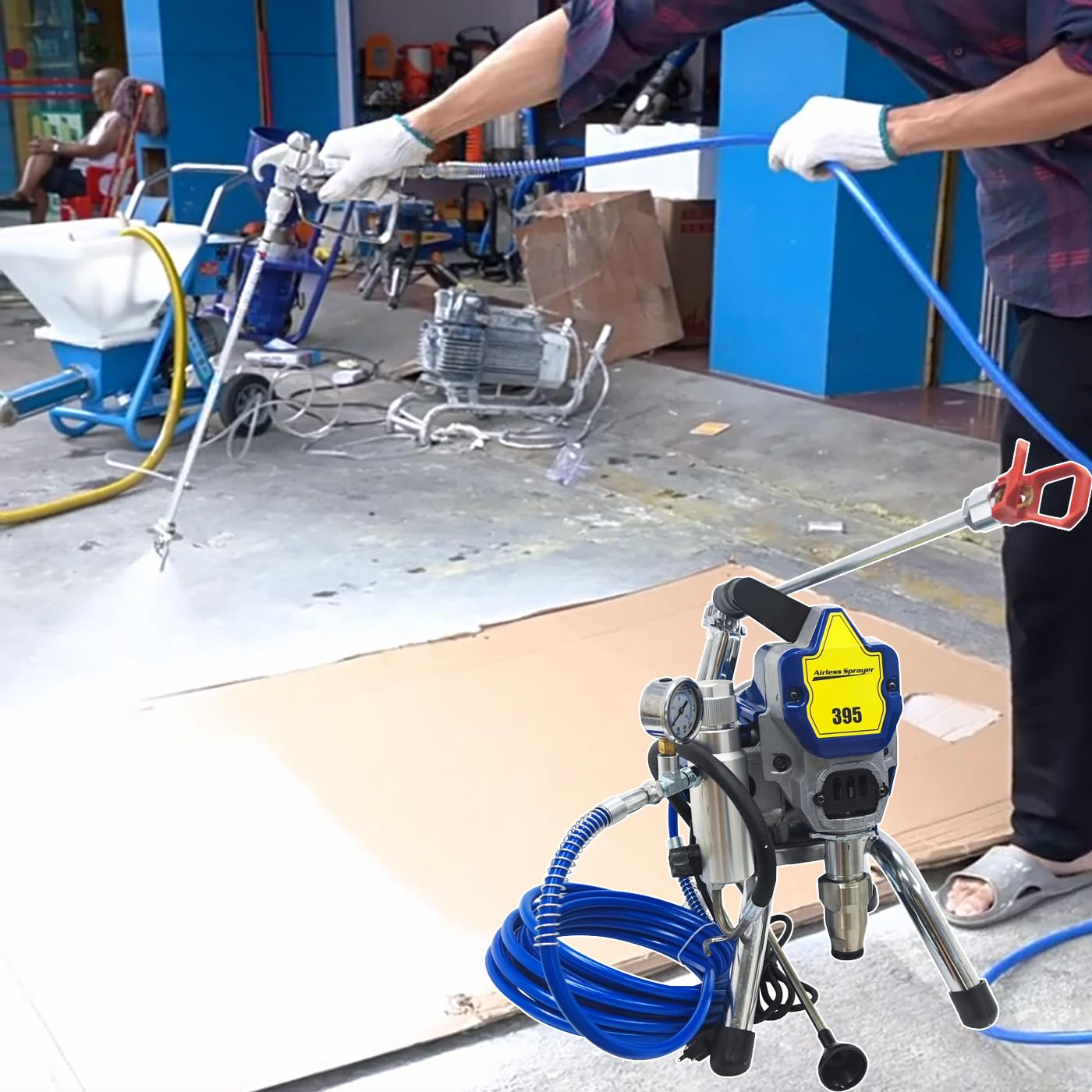 INTBUYING 395 Airless Paint Sprayer, 2200W High Efficiency Electric Airless Paint Sprayer, 3300PSI Cart Thinning-Free Airless Sprayer with Spray Gun 110V for Home, Commercial Use