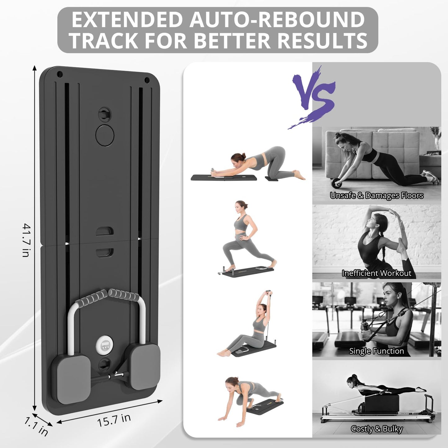 JANUA Pilates Board - Pilates Reformer Set, Multi-Purpose Foldable Pilates Reformer Board for Home, 5 in 1 Pilates Sliding Board (Black)