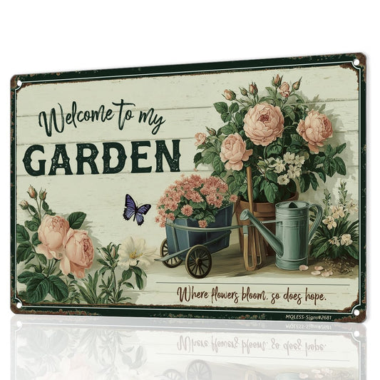 MOLESS Vintage Garden Sign – 'Welcome to My Garden' | 12x8″ Floral Metal Garden Signs Decor for Outside, Gardening Gifts for Women & Mom, Plant Lover Gifts, 2681