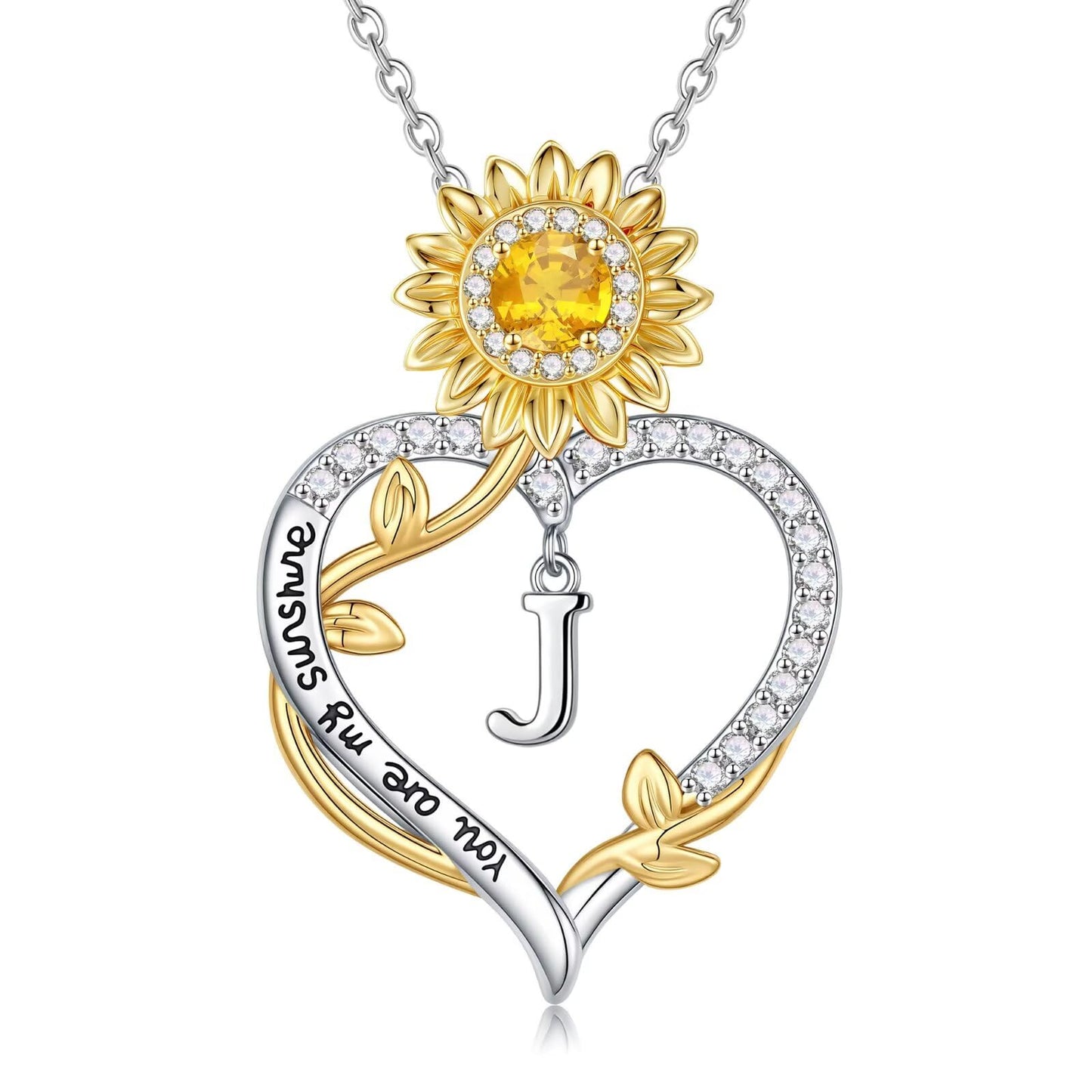 MONOOC Sunflower Necklace for Women Friends - Friendship Gifts for Women, Sunflower Jewelry for Woman Heart Initial Letter J Necklace Anniversary Birthday Gifts for Woman Friends Mom