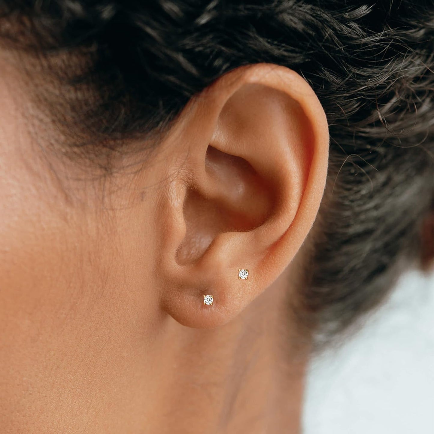 6 Pairs Gold 2mm Tiny Flat Back Earrings for Women Men, Surgical Steel 20G Small Stack Round Cubic Zirconia Earrings for Multiple Piercing, Hypoallergenic Piercing Studs for Sensitive Ears