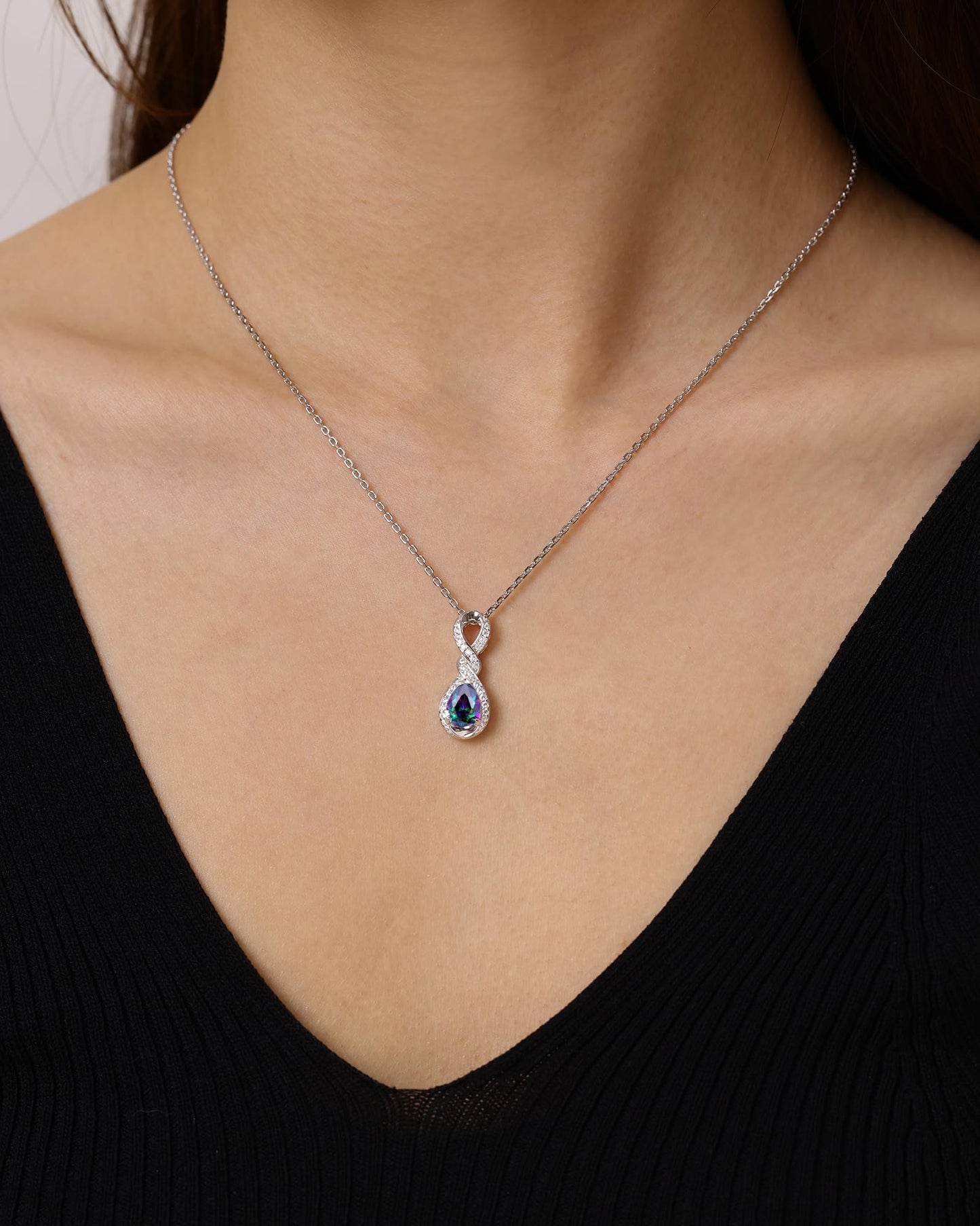 FANCIME Alexandrite Necklace June Birthstone Sterling Silver Dainty Infinity Knot Pendant Necklace Gemstone Fine Jewelry Anniversary Birthday Graduation Mothers Day Gifts for Women Mom