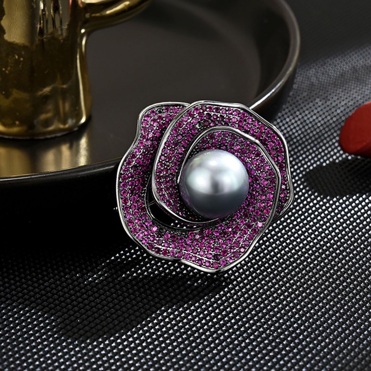 UNVAK Purple Rhinestone Flower Brooch Pin for Women Flower Pearl Brooches Lapel Pin Party Jewelry Gift for Mother Wife