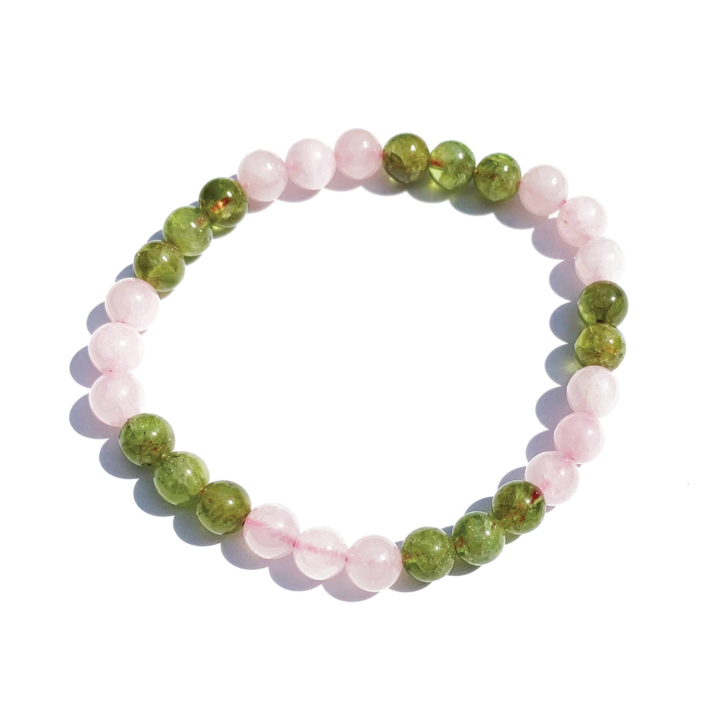 Joyfulmuze Handmade Stretch Bracelet Rose Quartz and Peridot, Natural Green Pink Stone, Simple Genuine Beaded Stretch Cuff 8mm, Healing Chakra Bracelet, Gifts for Women. 6.5-7 inch Wrist