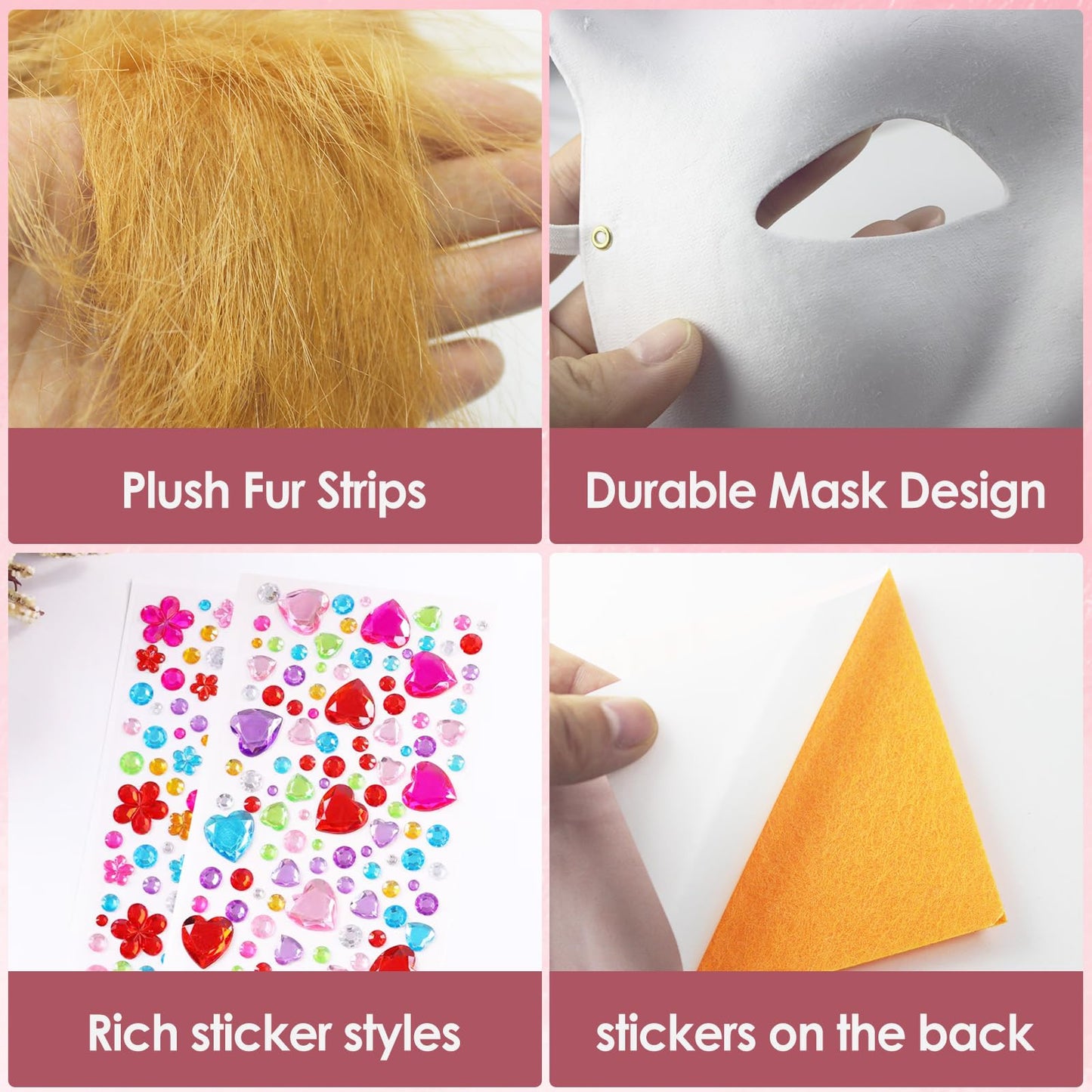 Bayurht Therian Masks Kit—DIY Cat Fox Furry Mask Craft Set, Paintable Animal Costume Furry Mask with Felt Fur, Eye Meshes & Gem Stickers for Halloween, Cosplay, Party
