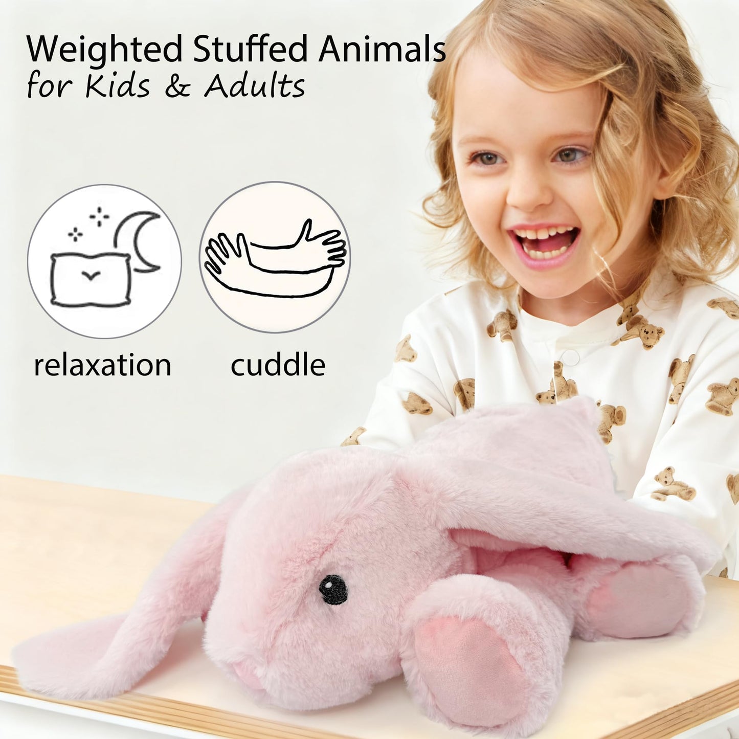 4.5 Lbs Cute Bunny Weighted Plush Stuffed Animal 22" Soft Pink Weighted Rabbit Plush Toys for Kids and Adults Huggable Doll for Boys Girls Gifts for Birthday Easter Christmas Mother's Day (Bunny)