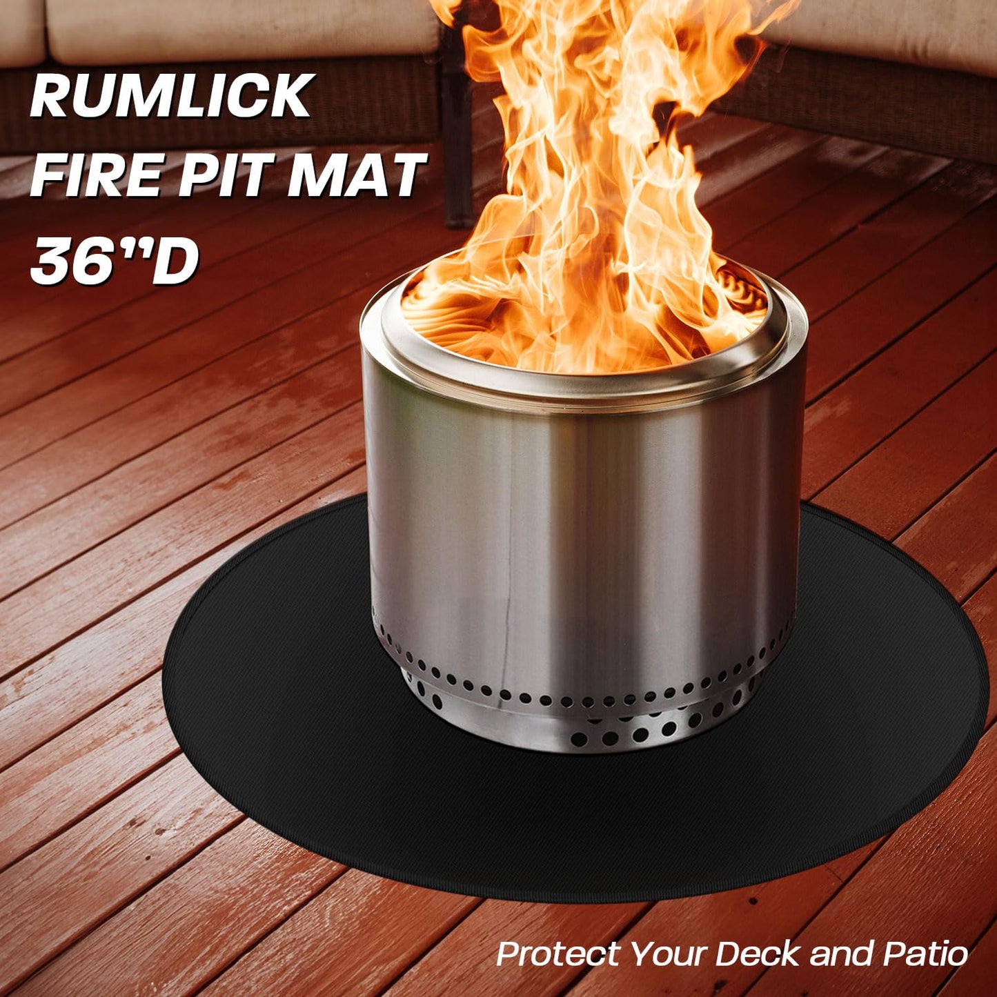 rumlick 36" Fire Pit Mat for Solo Stove Bonfire, Round Fireproof Under Grill Mats for Outdoor Grill, Portable Camping Stove Mat for Solo Stove Accessories