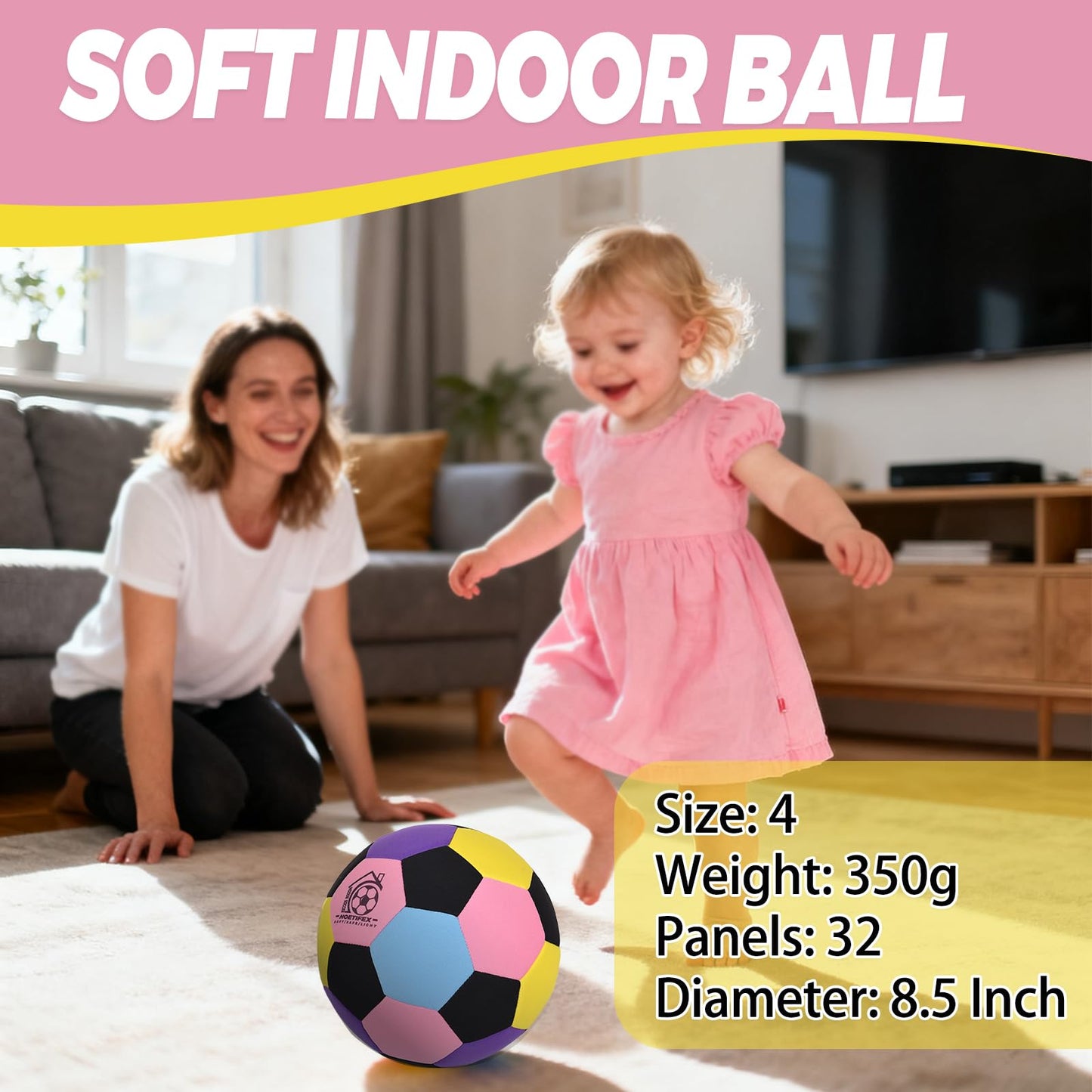 Noetifex Size 4 Soft Fabric Soccer Ball Safe Silent Indoor Ball for Youth, Lightweight House Training Ball for Dribbling & Juggling at Home(Deflated)