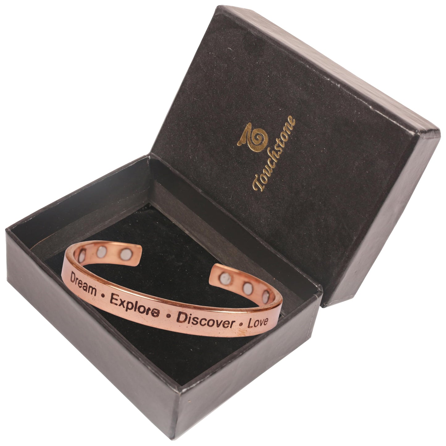 Touchstone Inspirational Copper Engraved Magnetic Bracelets for Women-Personalized Jewelry Gifts for Best Friend/Mom/Daughter/Sister - In a Pretty Gift Box Dream Explore Discover Love