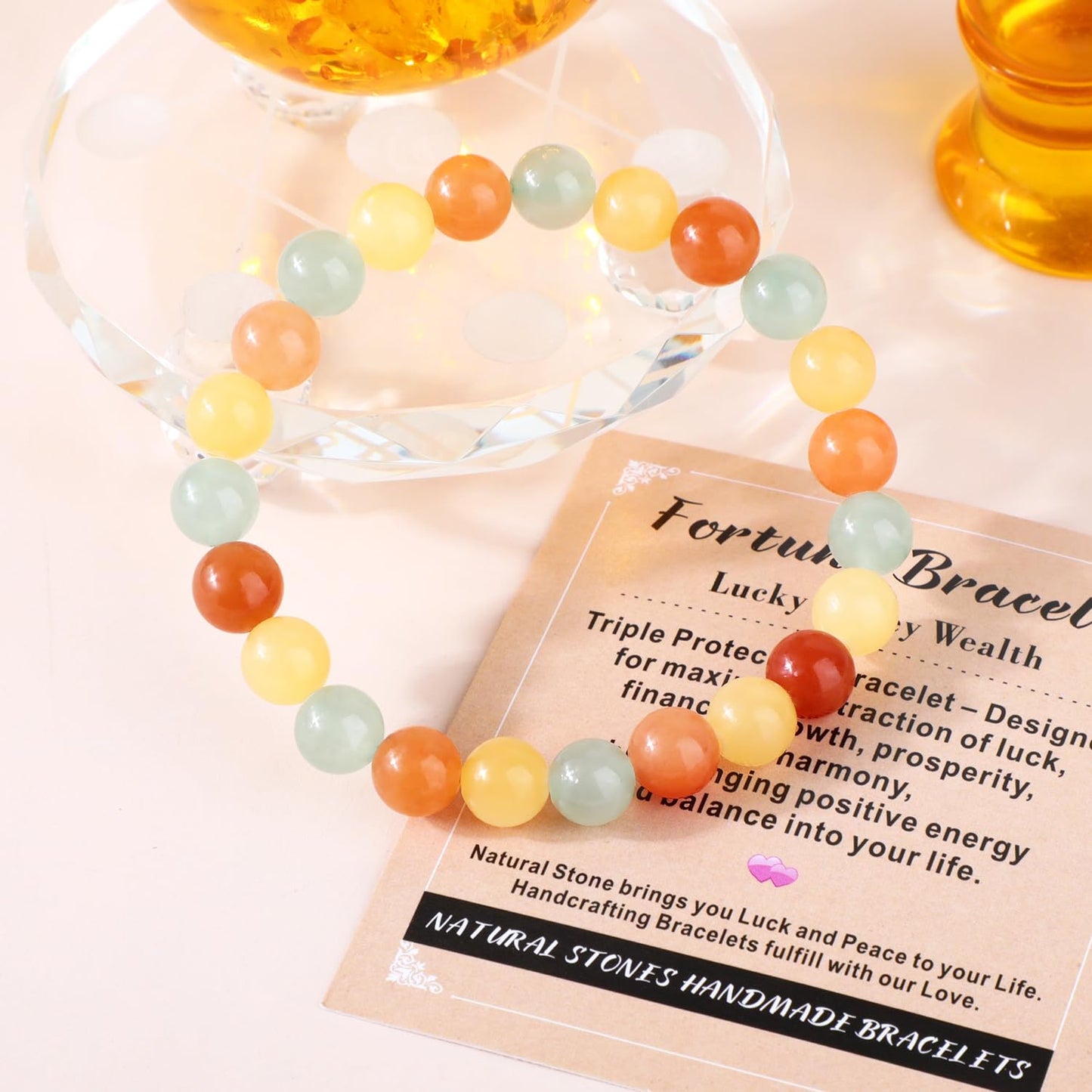 AD Beads 4mm Handmade Fortune Bracelet Elastic Bracelet – Natural Gemstone for Lucky Money Wealth – Meditation, Yoga, Healing and Energy Gift for Men Women