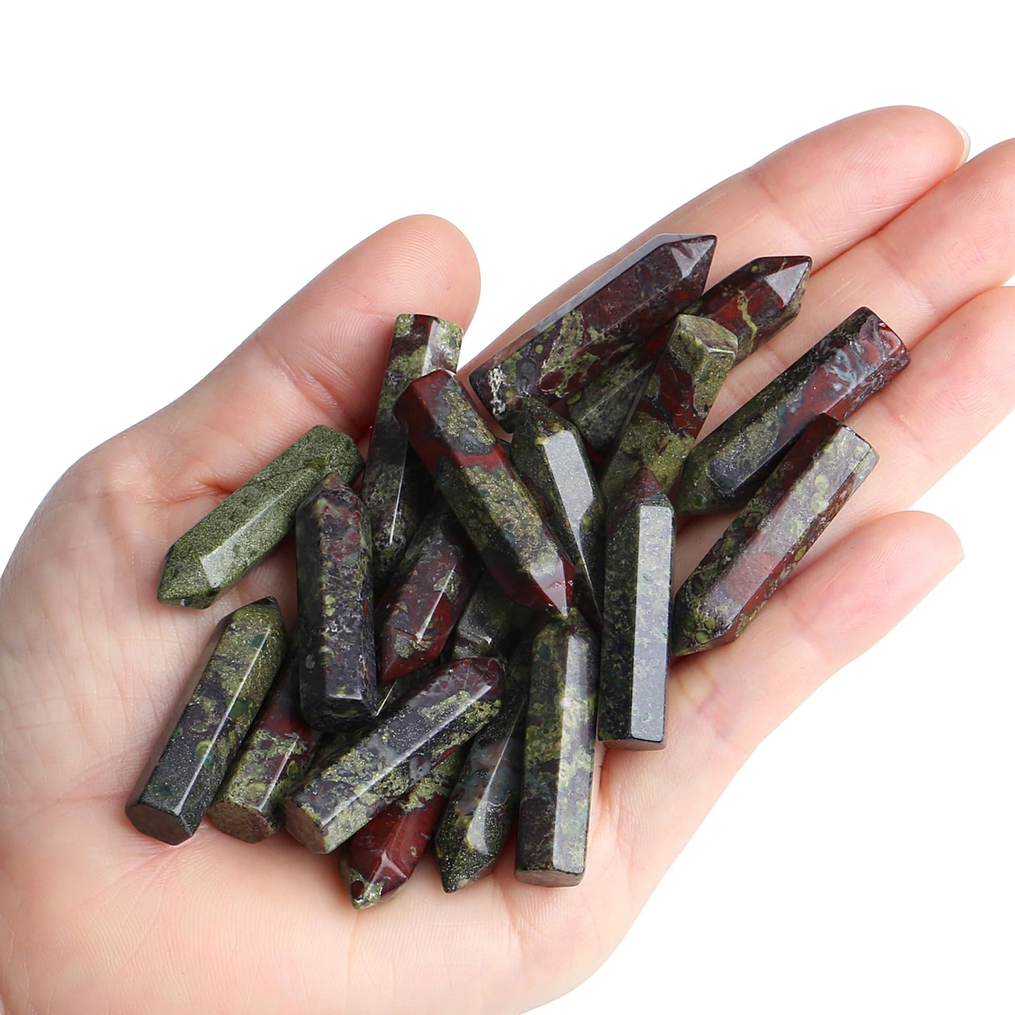 QINJIEJIE Dragon Blood 20 PCS Healing Crystals Stones Sets Wands Bulk Natural Pocket Crystal Towers Assorted Pointed Reiki Gemstones Polished Energy Meditation Chakra Gifts for Women Men