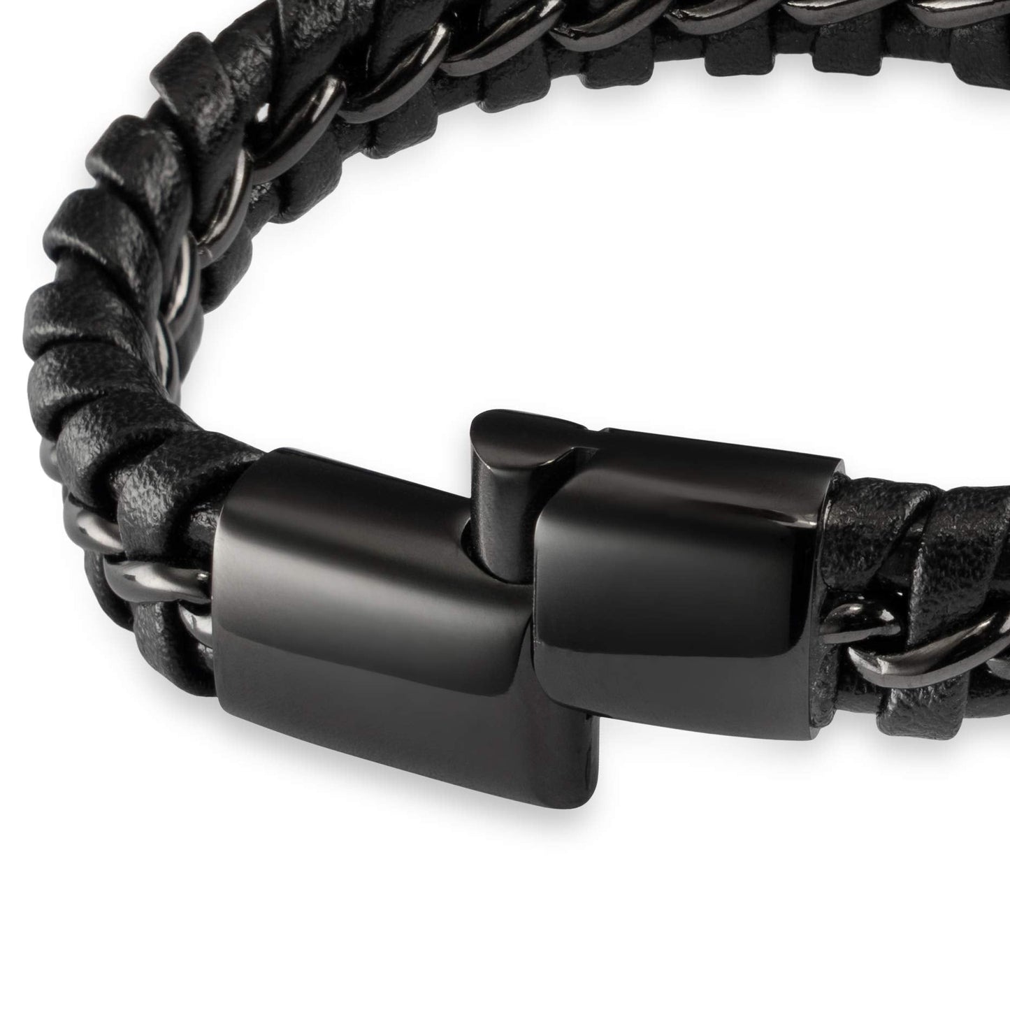 SERASAR Leather Bracelet Black 17cm Men Gift Box Genuine Cowhide Braided Adjust Able Magnetic Clasp Jewellery Rope Man Mans Male Mens Bracelets Band Jewelry Magnet Accessories