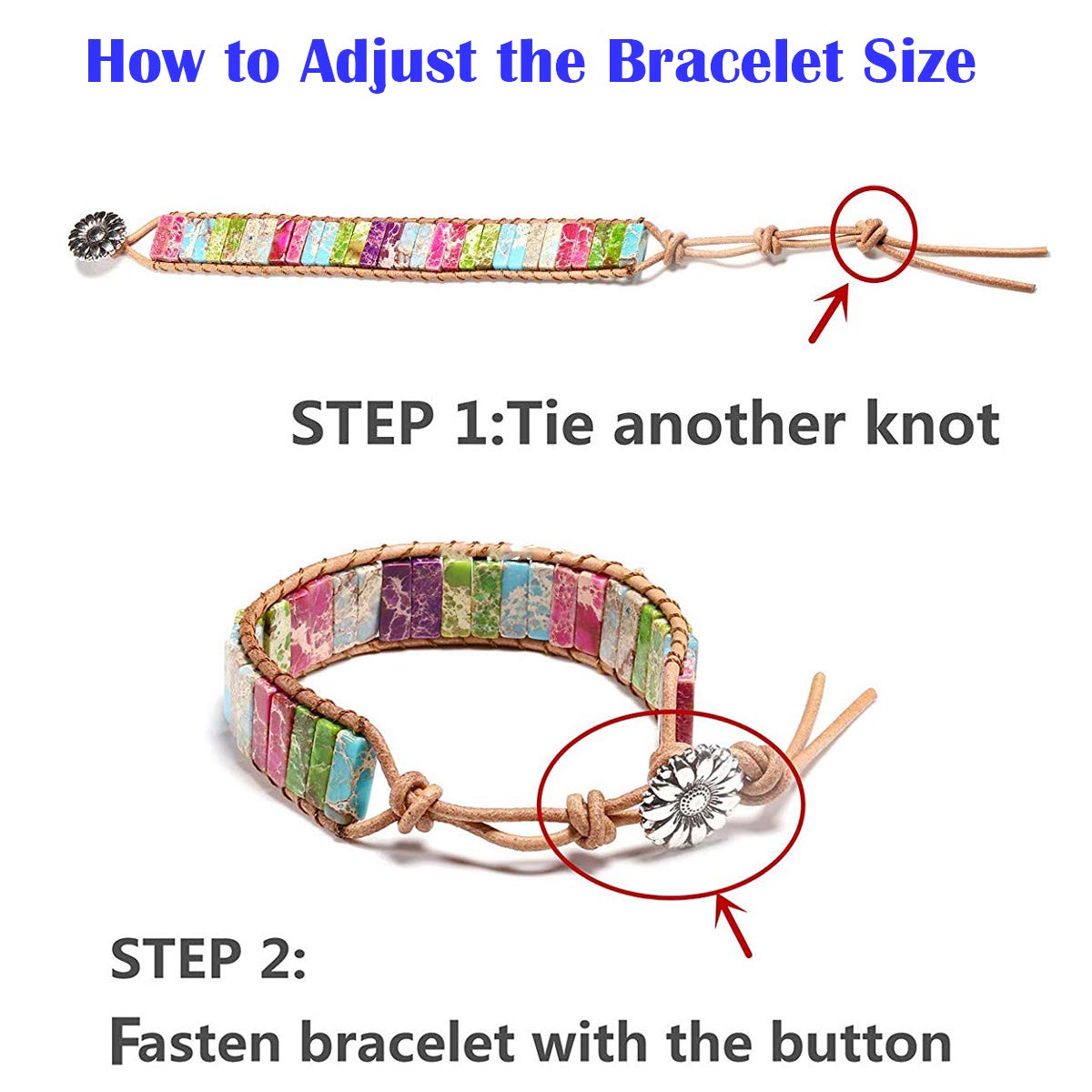 sedmart 7 Chakra Bracelets for Women with Real Stones Leather Wrap Healing Bead Bracelet Women Men Boho Friendship Jewelry… (Flower Button & Square Stone)