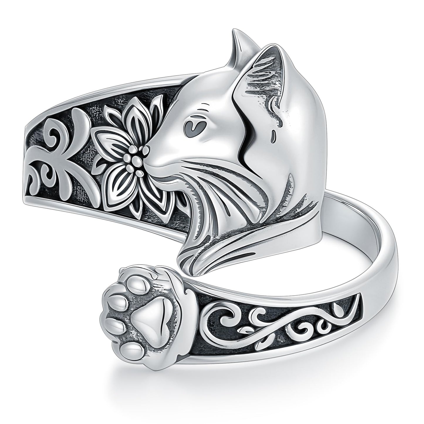 Midari Cat Spoon Rings for Women Sterling Silver Adjustable Vintage Paw Print Ring Finger Thumb Rings Kitty Jewelry Cat Lovers Birthday Halloween Christmas